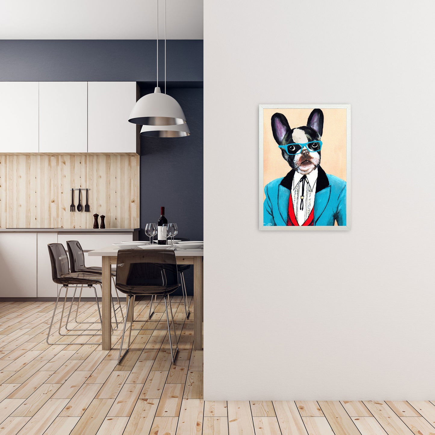 Bulldog 03 Art Print by Coco Deparis A2 Oak Frame