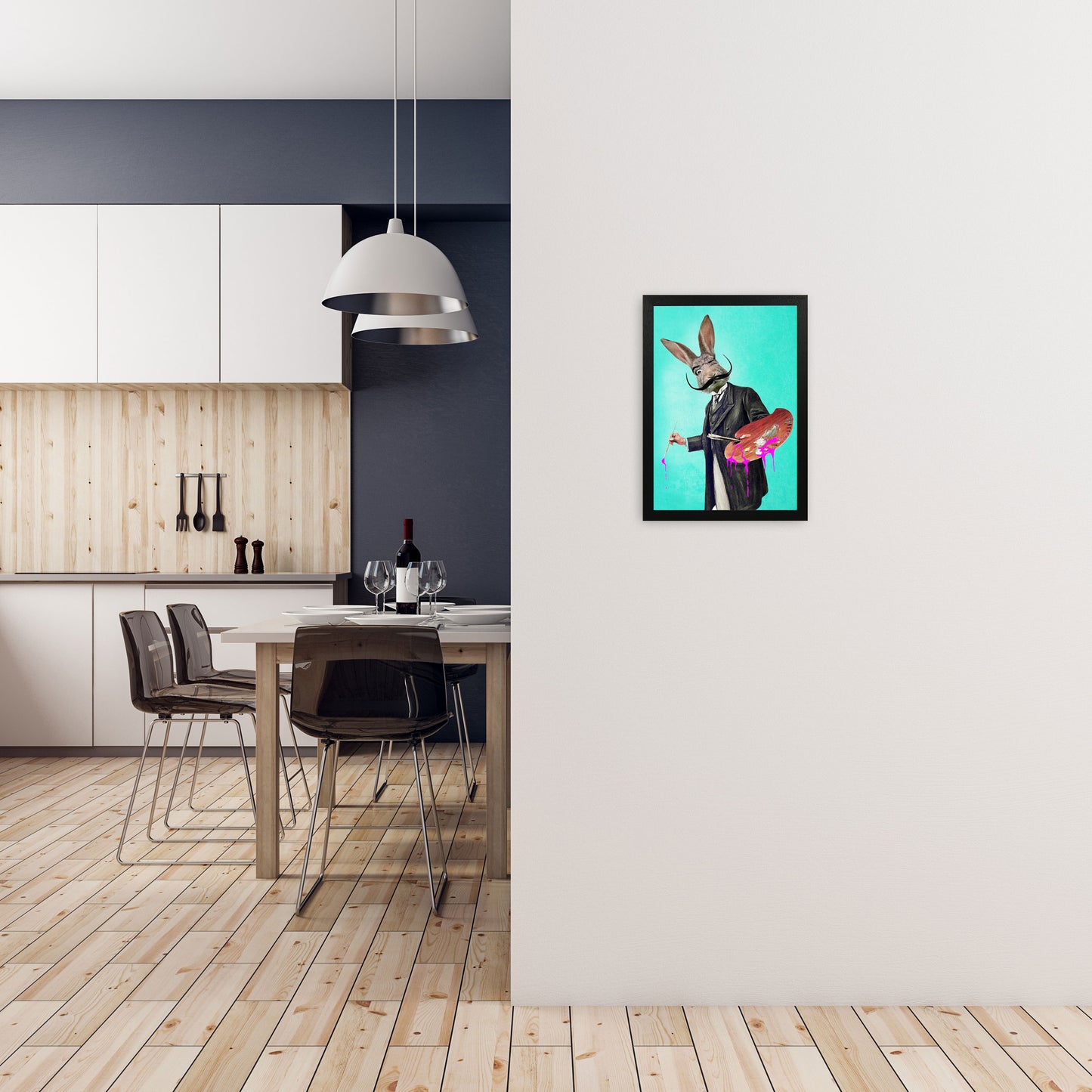 Rabbit Painter Art Print by Coco Deparis A3 White Frame