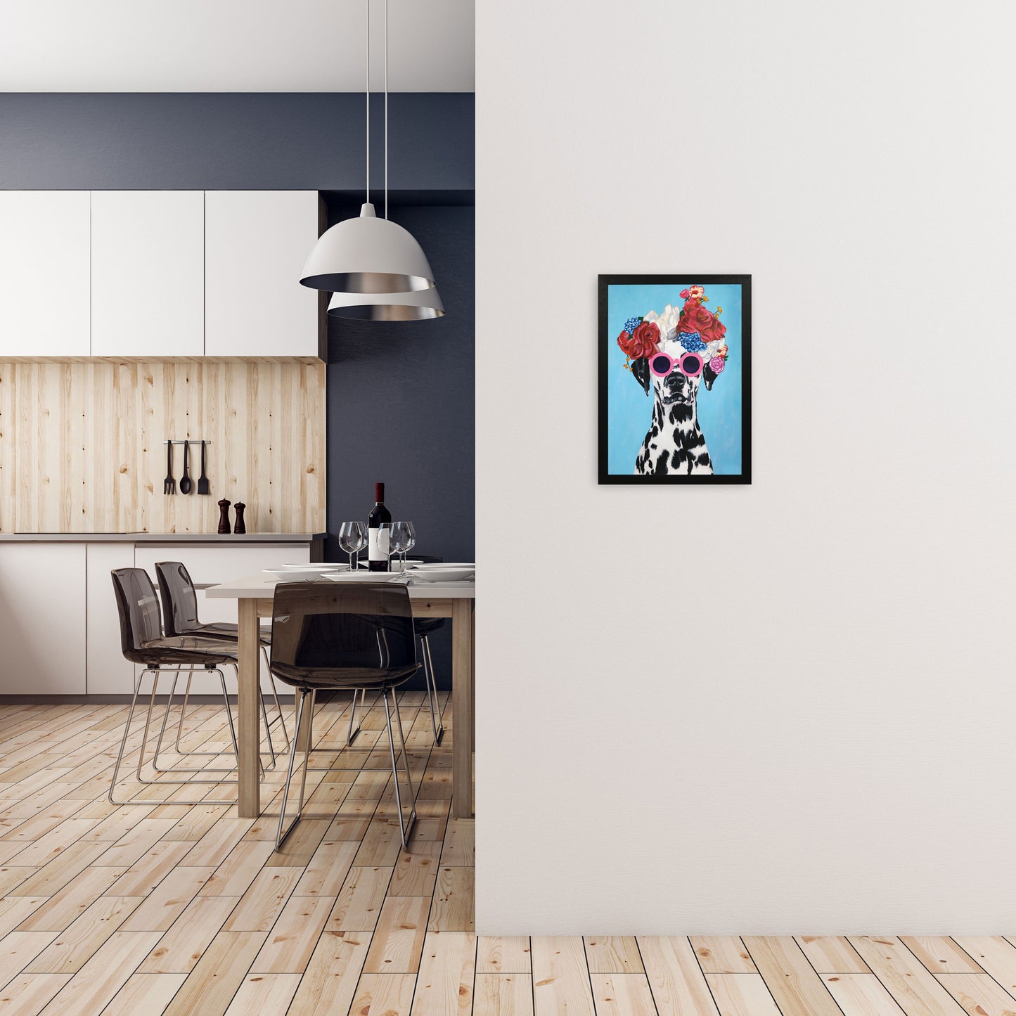 Fashion Dalmatian Blue Art Print by Coco Deparis A3 White Frame