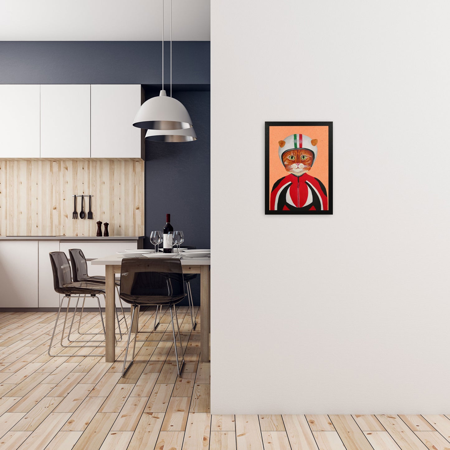 Cat With Helmet Art Print by Coco Deparis A3 White Frame