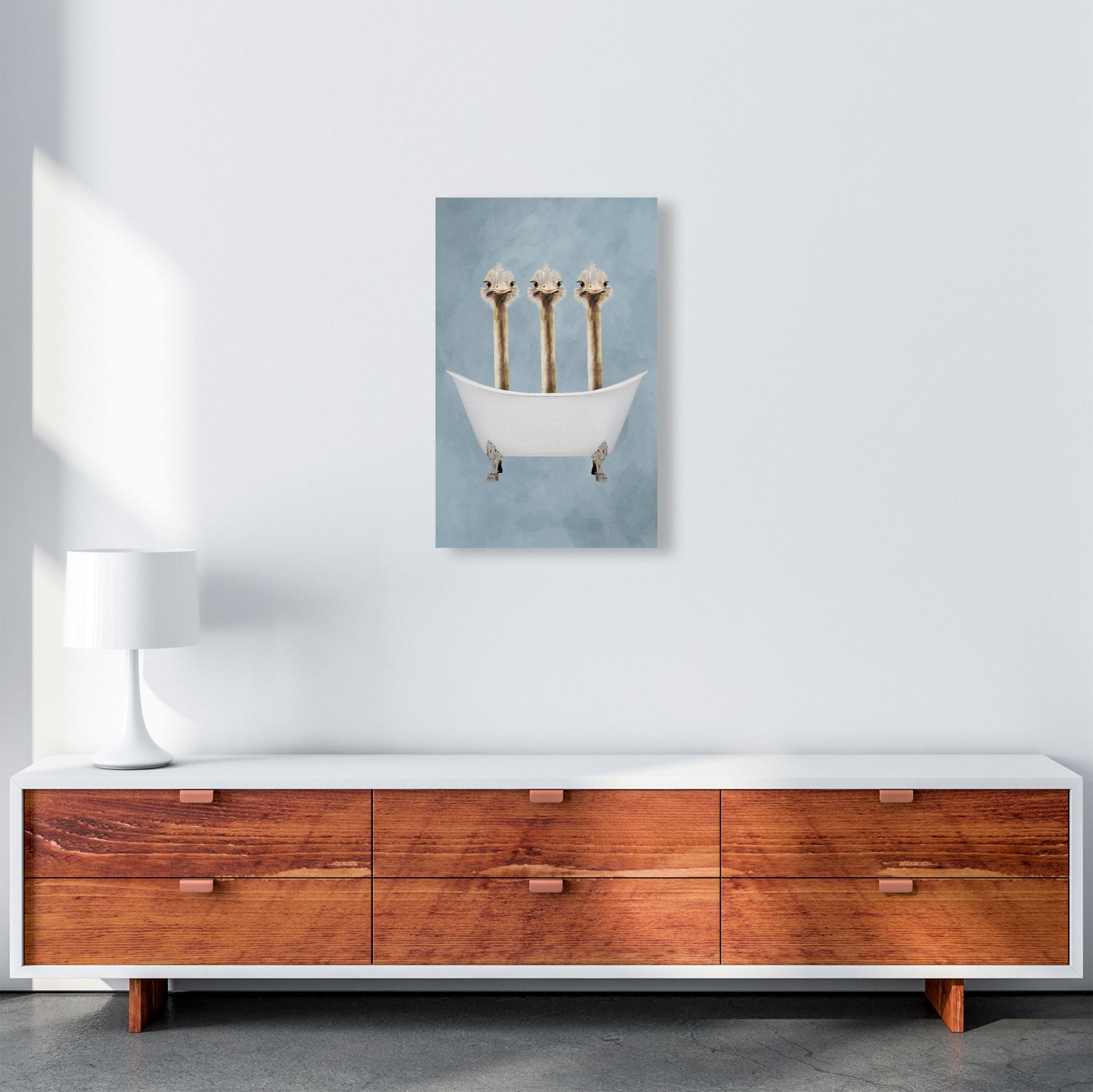 Ostriches In Bathtub Art Print by Coco Deparis A3 Canvas
