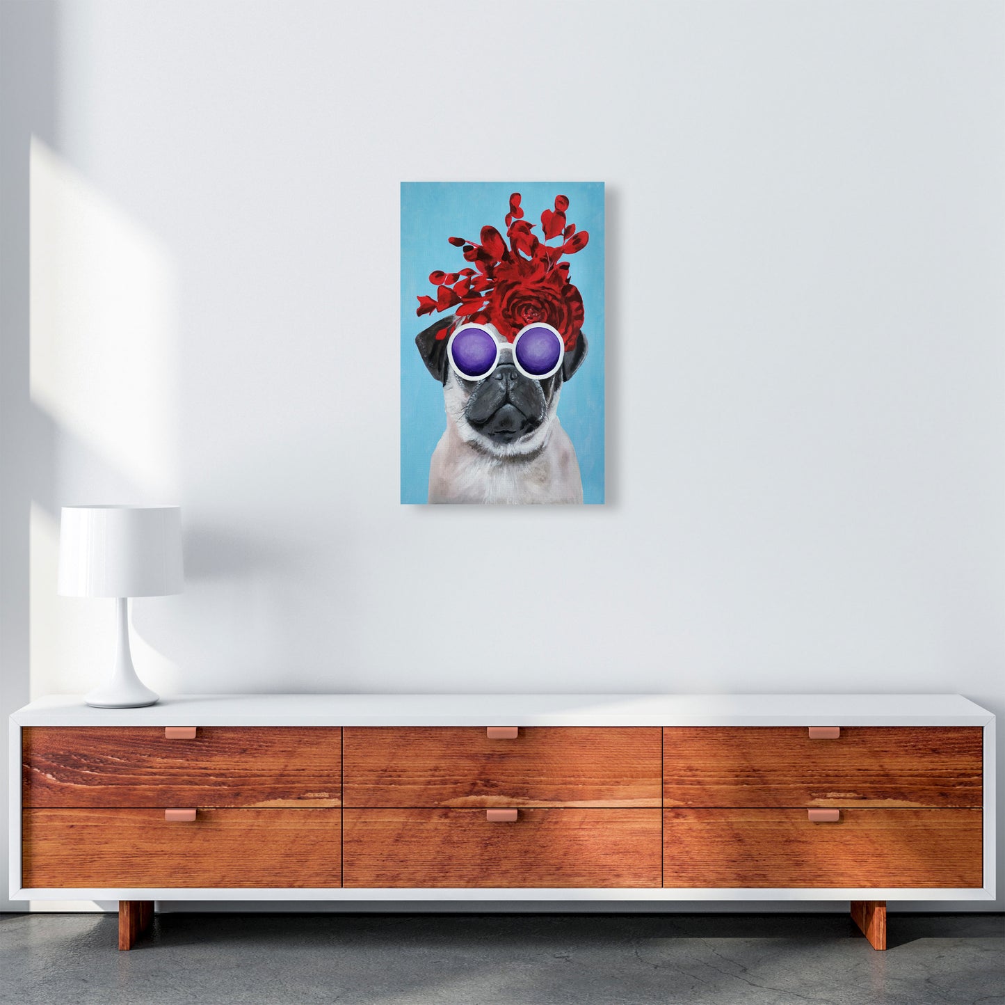 Fashion Pug Blue Art Print by Coco Deparis A3 Canvas