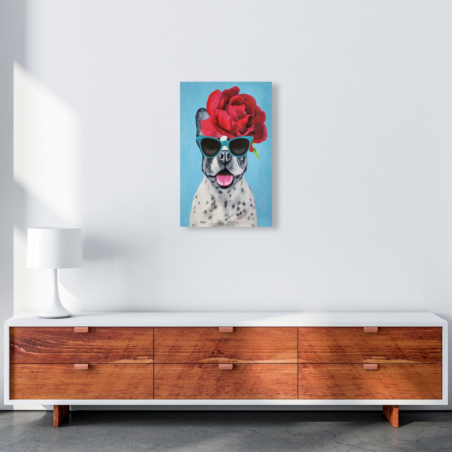 Fashion Bulldog Blue Art Print by Coco Deparis A3 Canvas