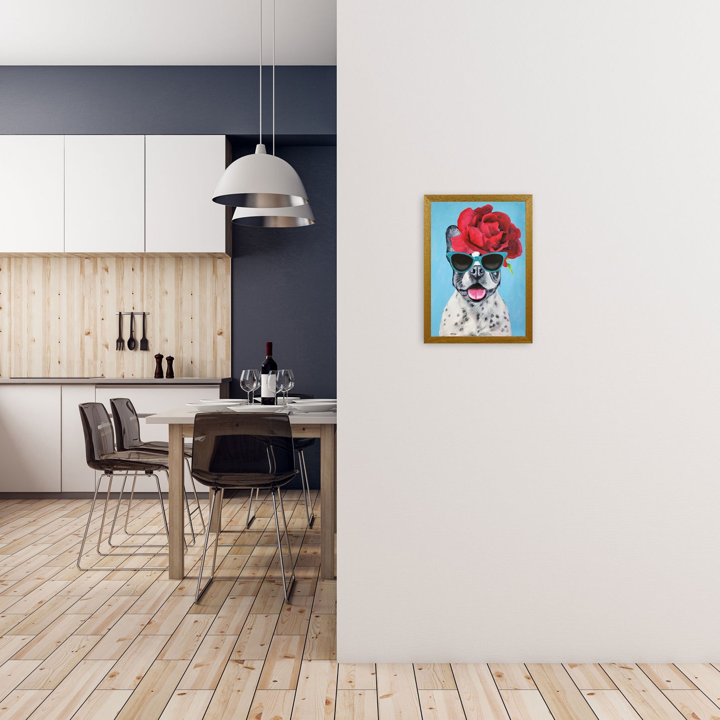 Fashion Bulldog Blue Art Print by Coco Deparis A3 Print Only