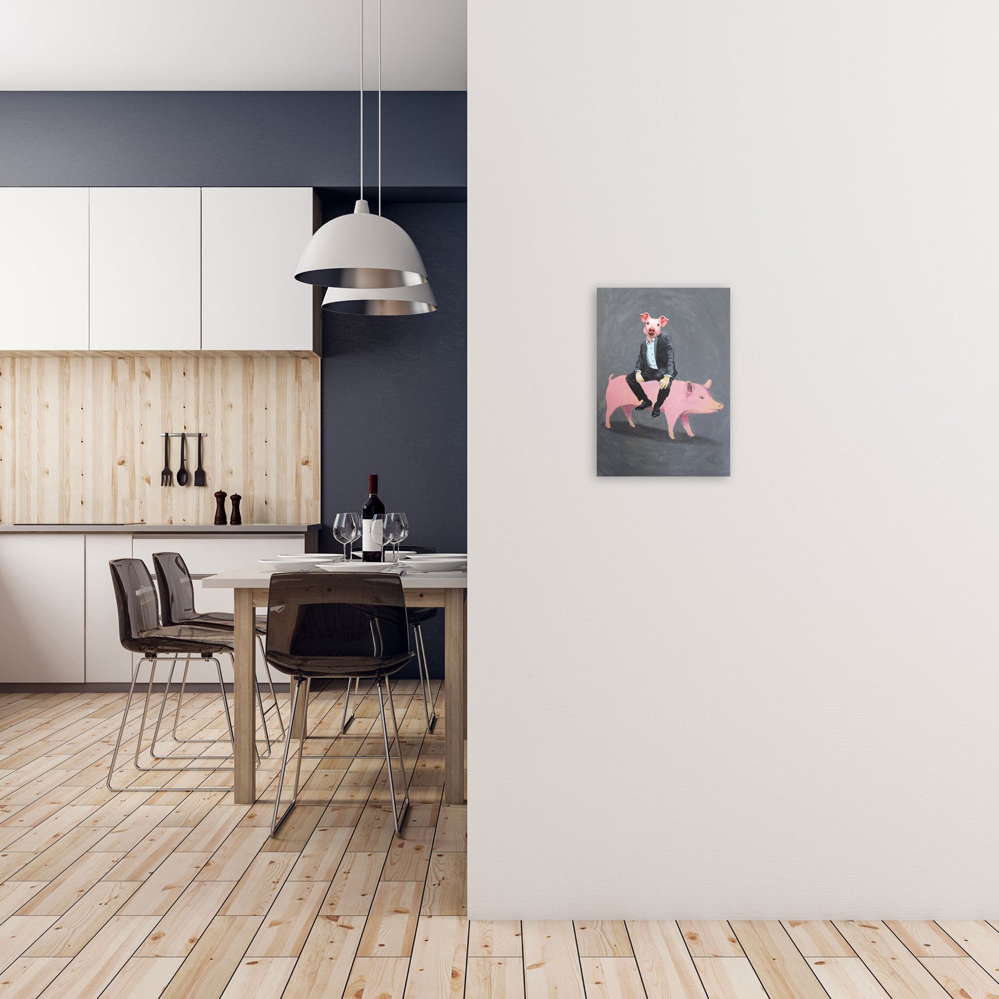 Pig Sitting On A Pig Art Print by Coco Deparis A3 Black Frame