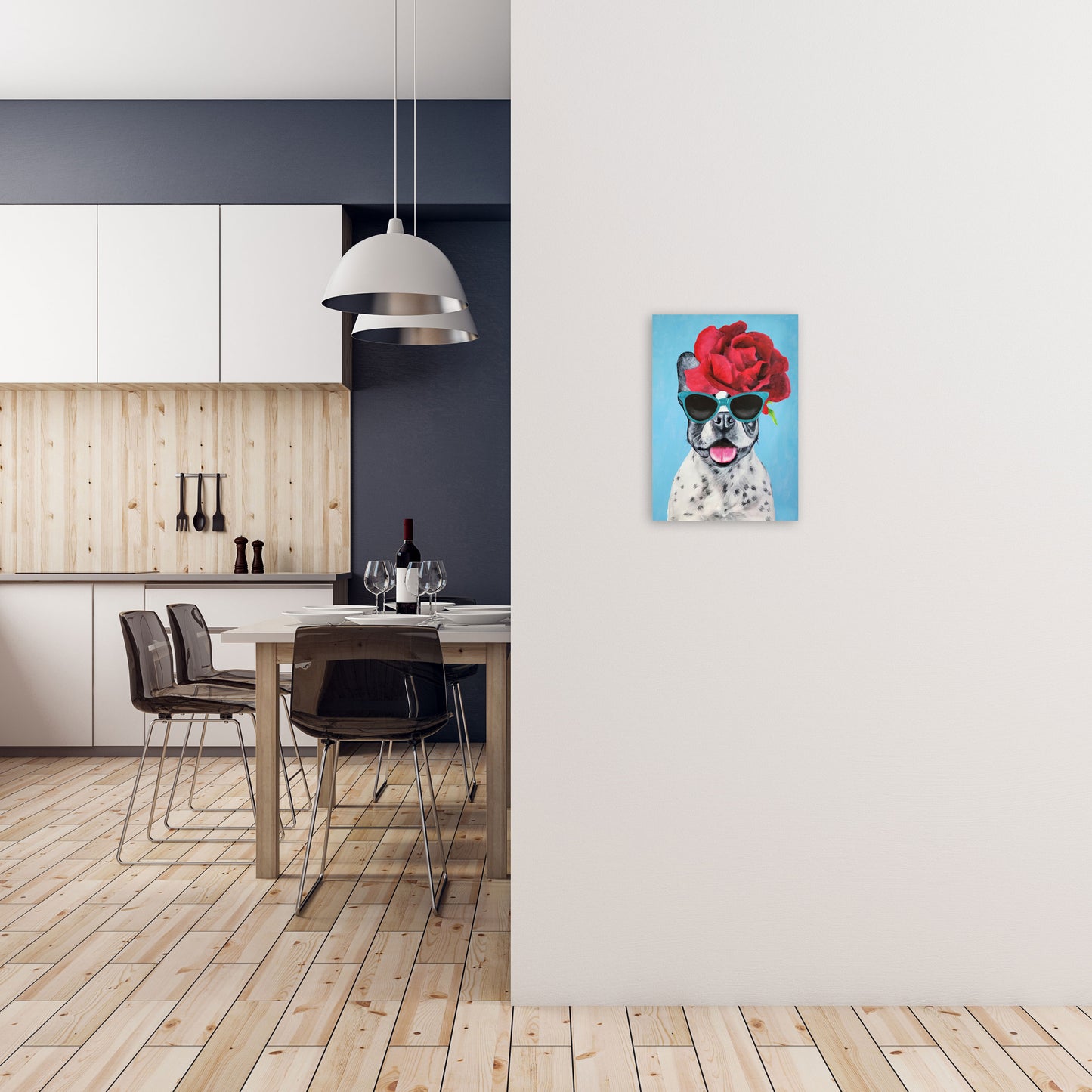 Fashion Bulldog Blue Art Print by Coco Deparis A3 Black Frame