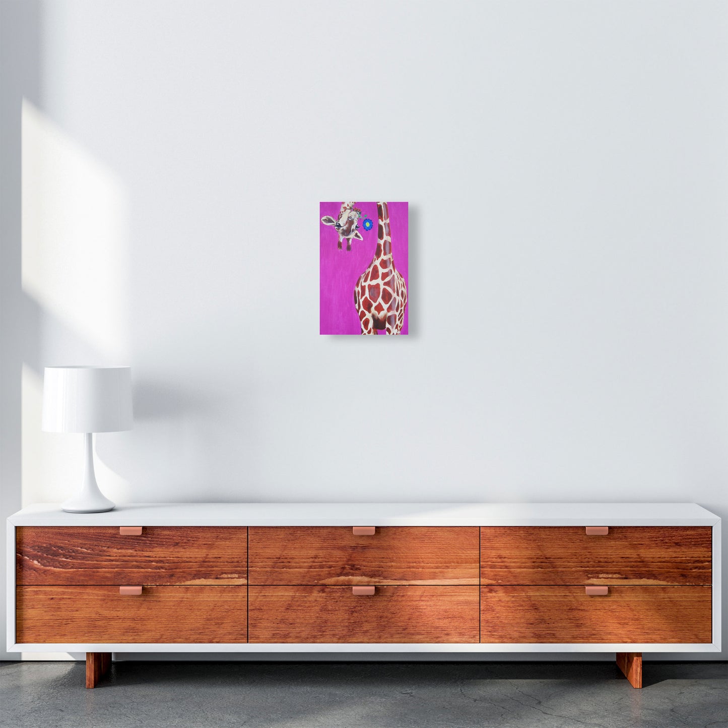 Giraffe With Blue Flower Art Print by Coco Deparis A4 Canvas