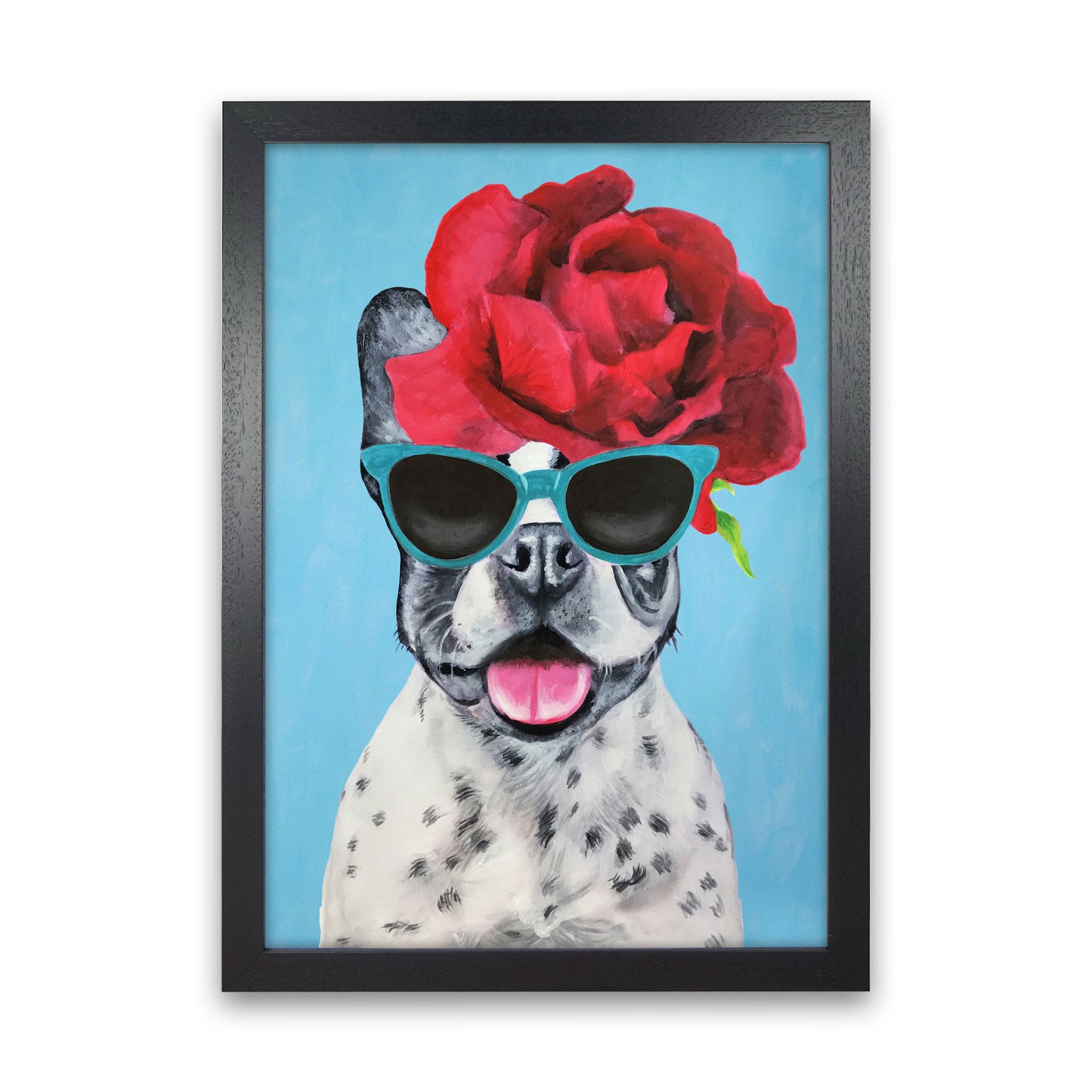 Fashion Bulldog Blue Art Print by Coco Deparis Black Grain