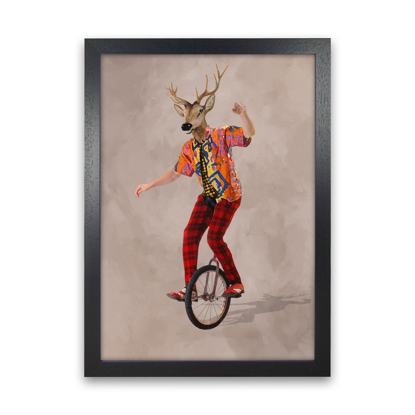 Deer On One Wheel Art Print by Coco Deparis Black Grain