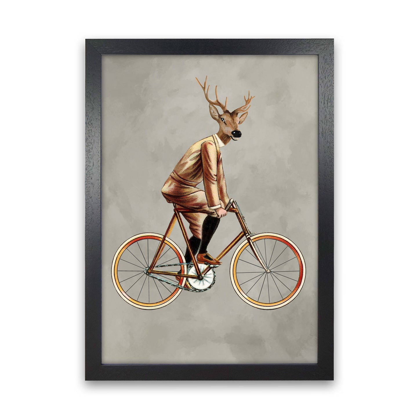 Deer On Bicycle 2 Art Print by Coco Deparis Black Grain