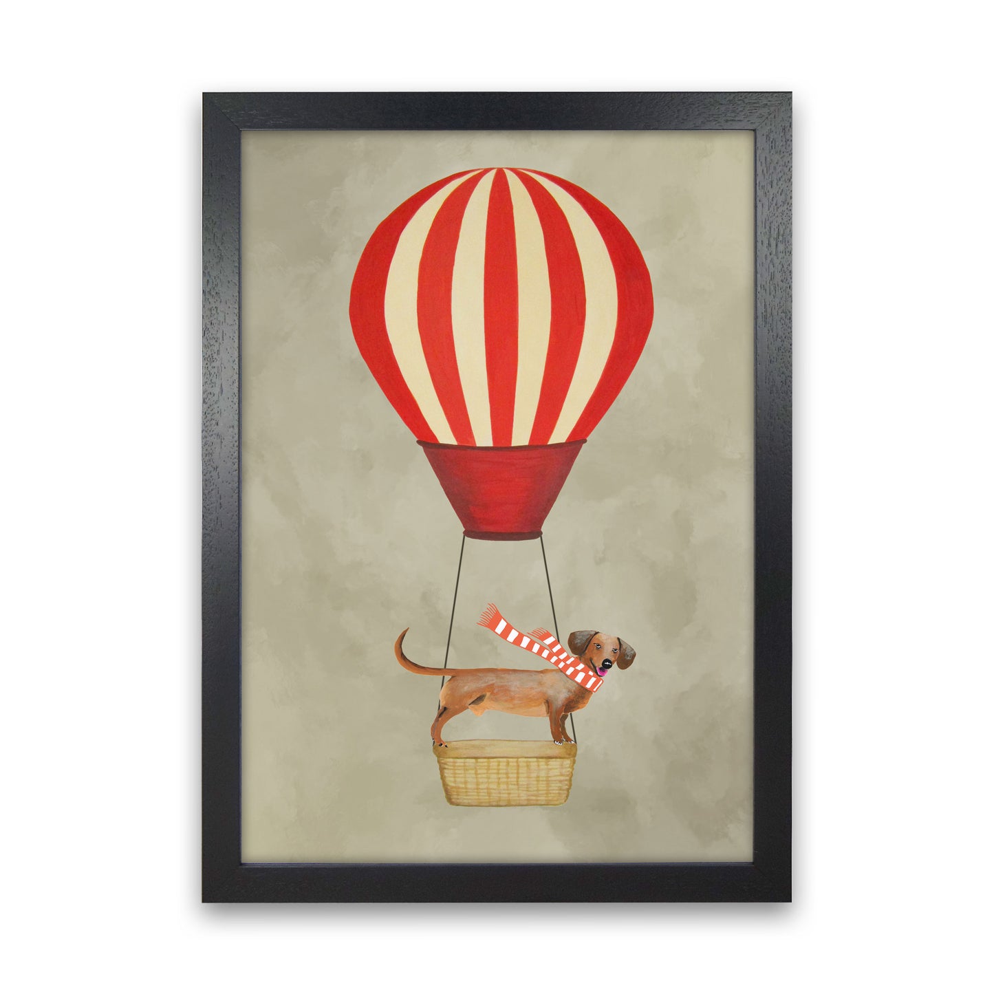 Daschund With Airballoon Art Print by Coco Deparis Black Grain