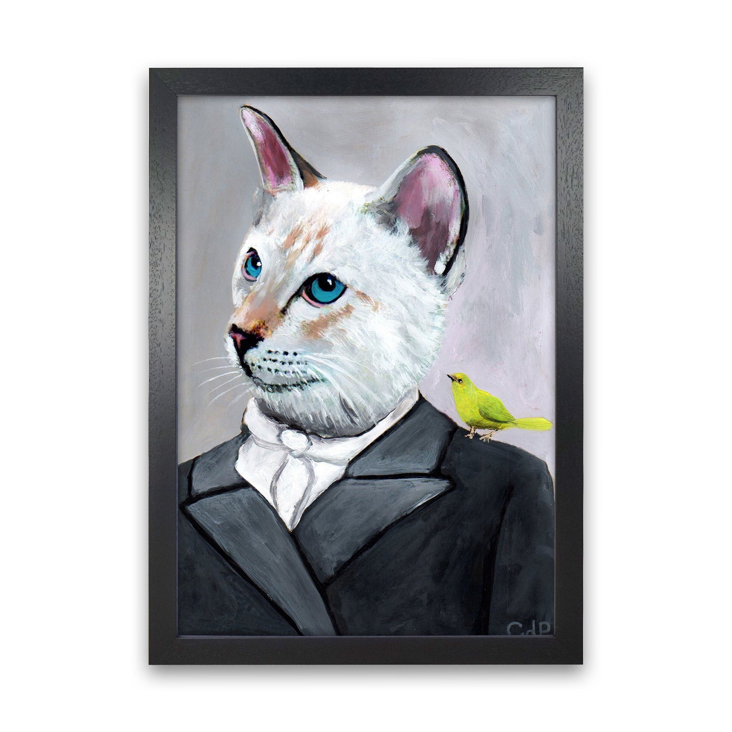 Cat With Bird Art Print by Coco Deparis Black Grain
