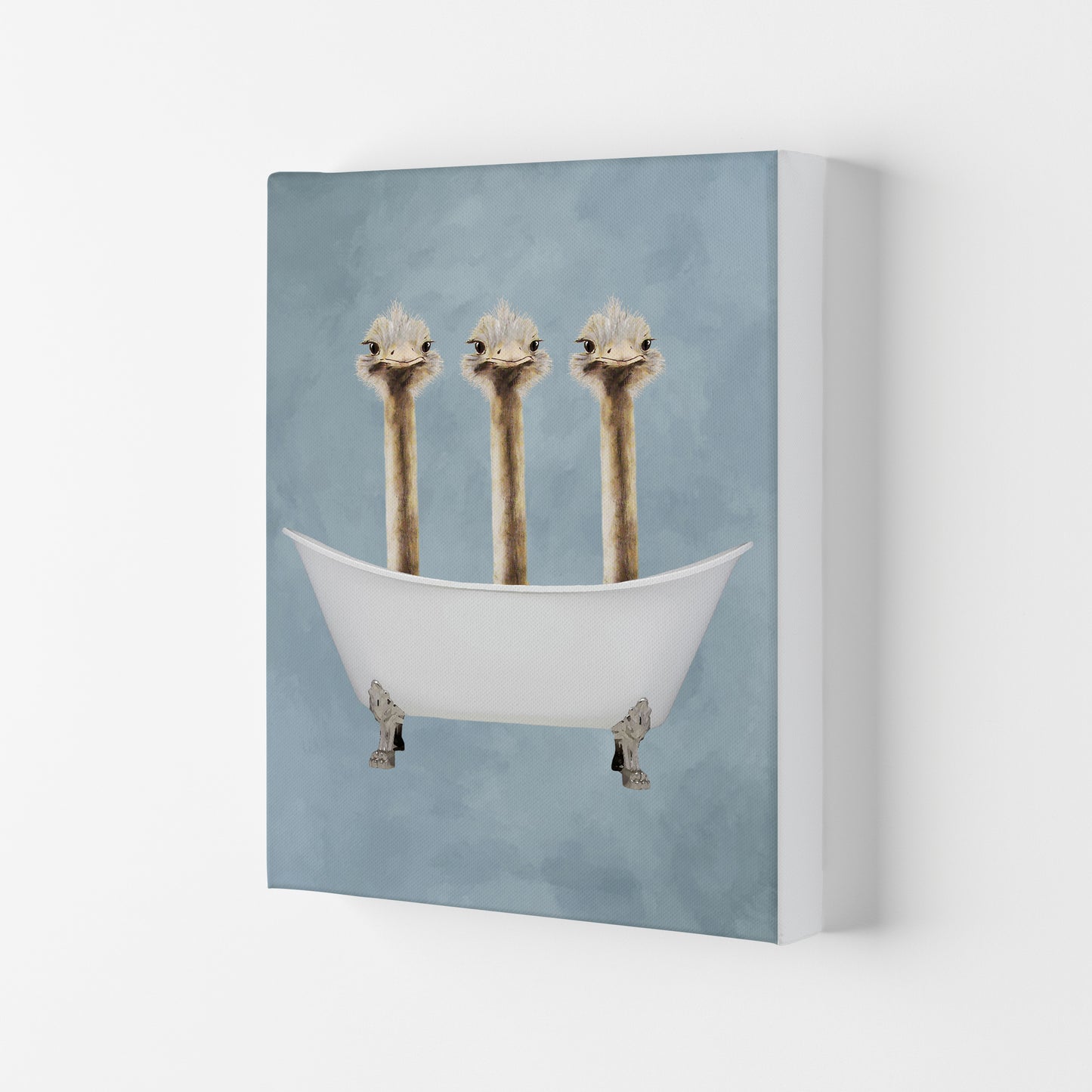 Ostriches In Bathtub Art Print by Coco Deparis Canvas