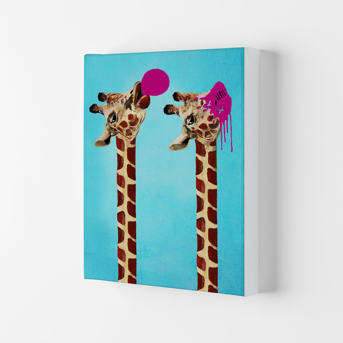 Giraffes With Bubblegum Art Print by Coco Deparis Canvas