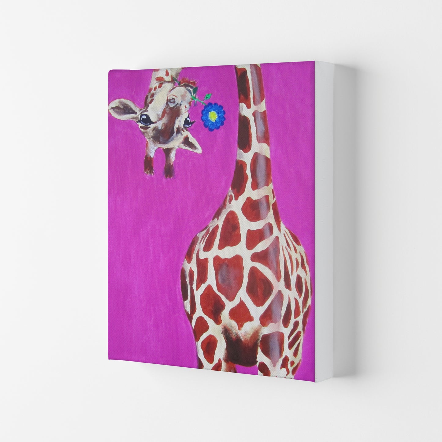 Giraffe With Blue Flower Art Print by Coco Deparis Canvas