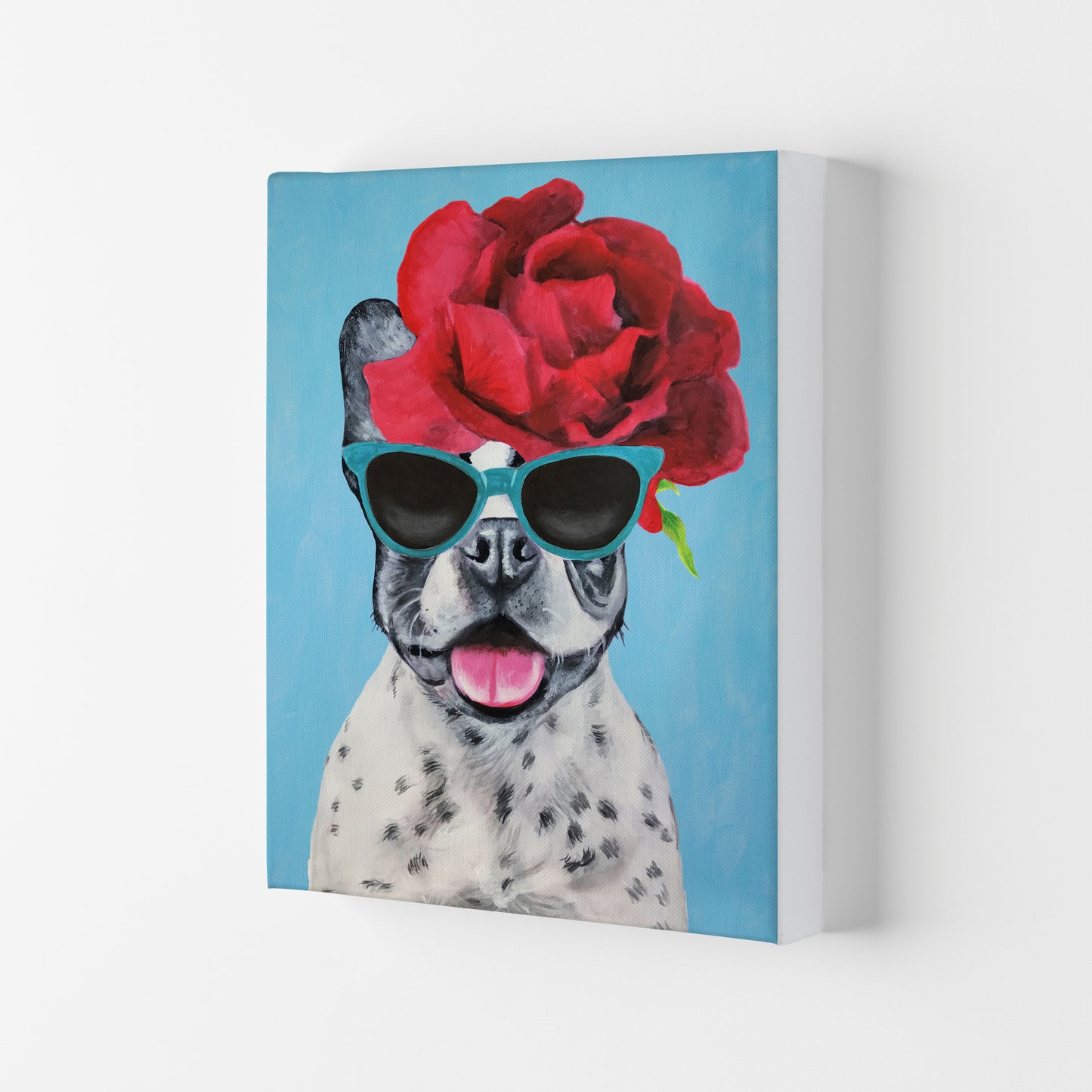 Fashion Bulldog Blue Art Print by Coco Deparis Canvas