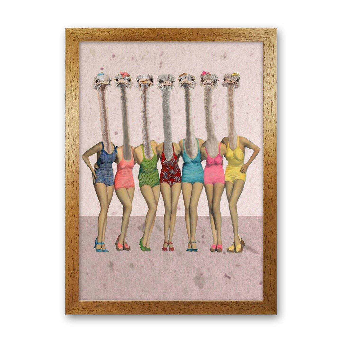 Ostriches In Bathsuites Art Print by Coco Deparis Oak Grain