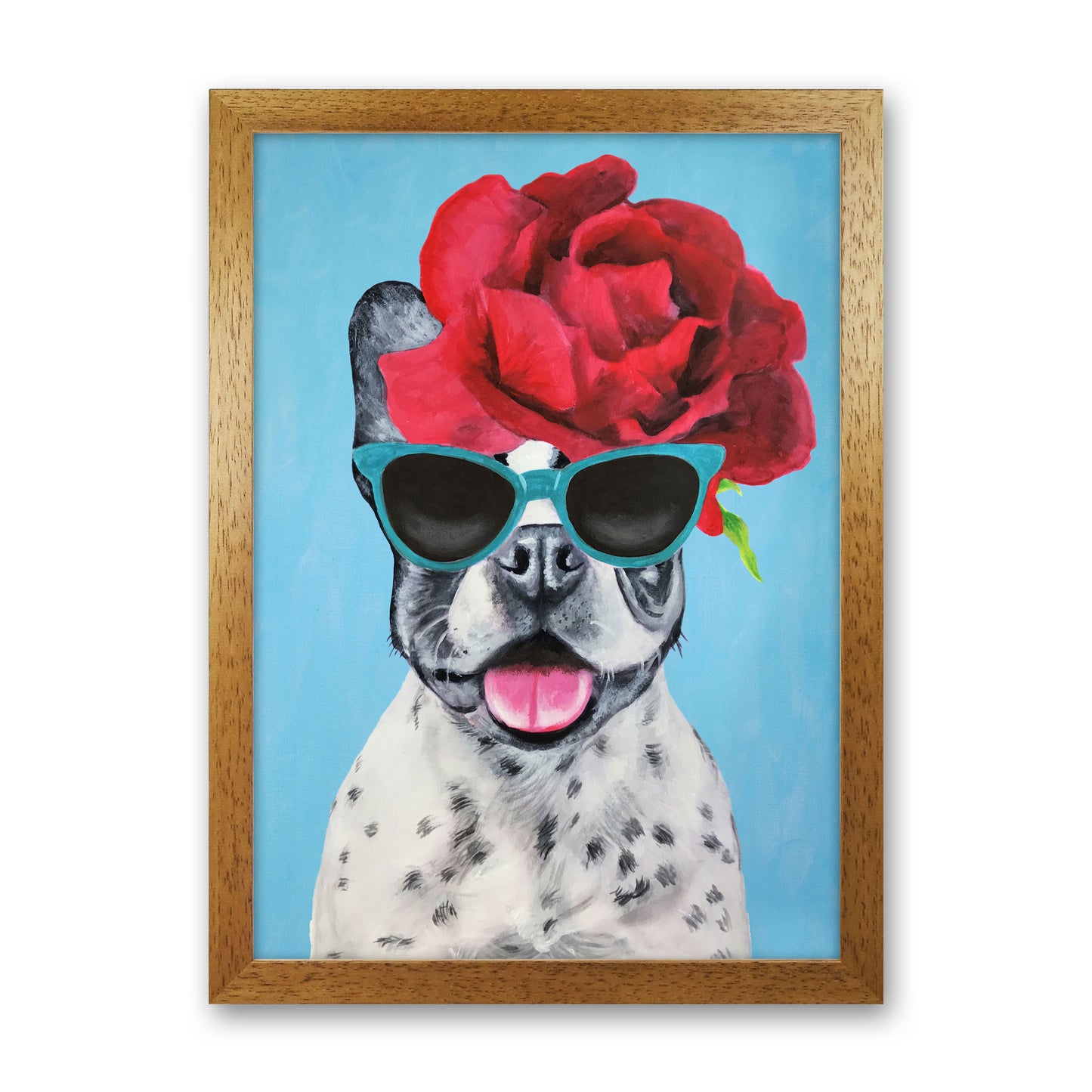 Fashion Bulldog Blue Art Print by Coco Deparis Oak Grain