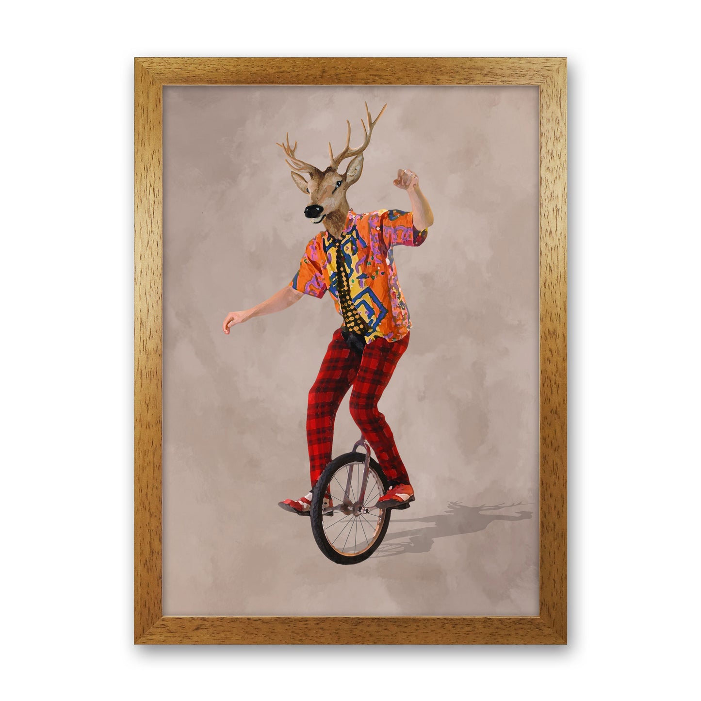 Deer On One Wheel Art Print by Coco Deparis Oak Grain