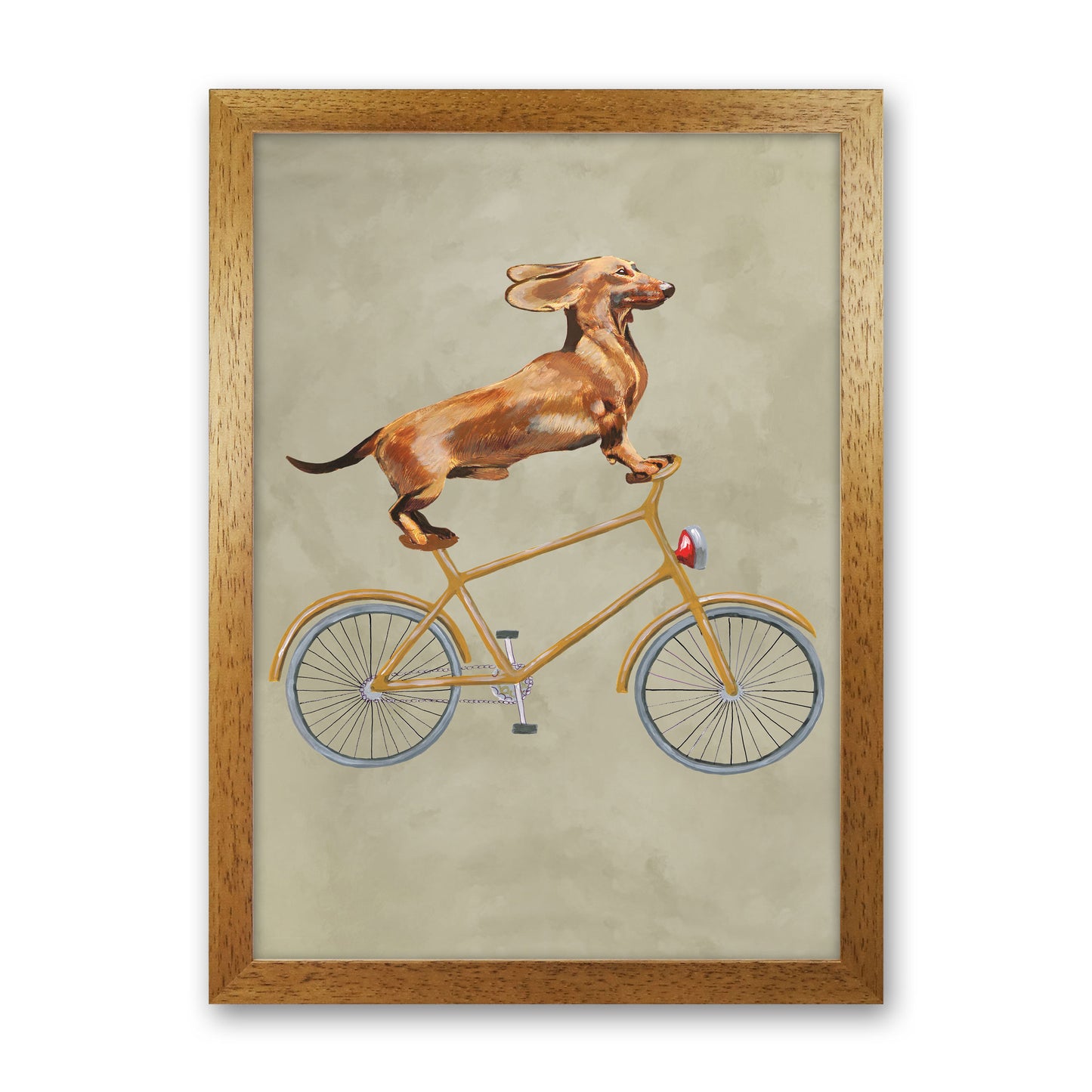 Daschund On Bicycle Art Print by Coco Deparis Oak Grain