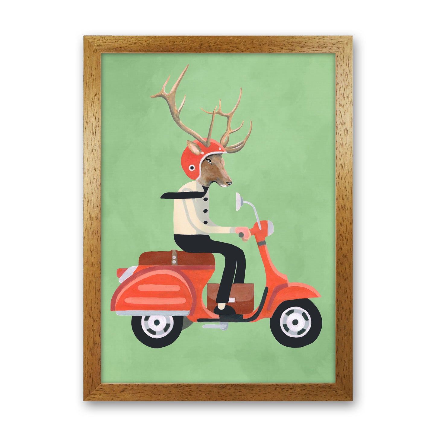 Deer On Scooter Art Print by Coco Deparis Oak Grain