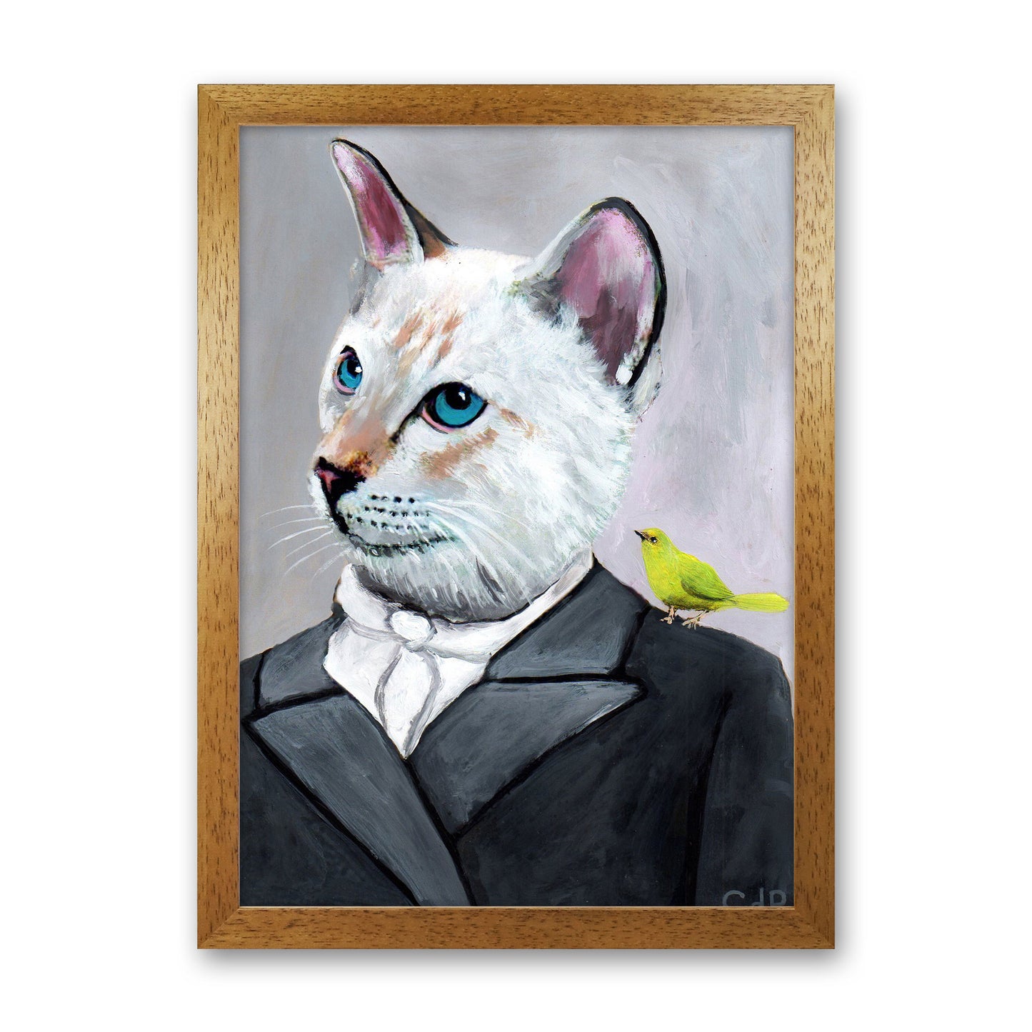 Cat With Bird Art Print by Coco Deparis Oak Grain