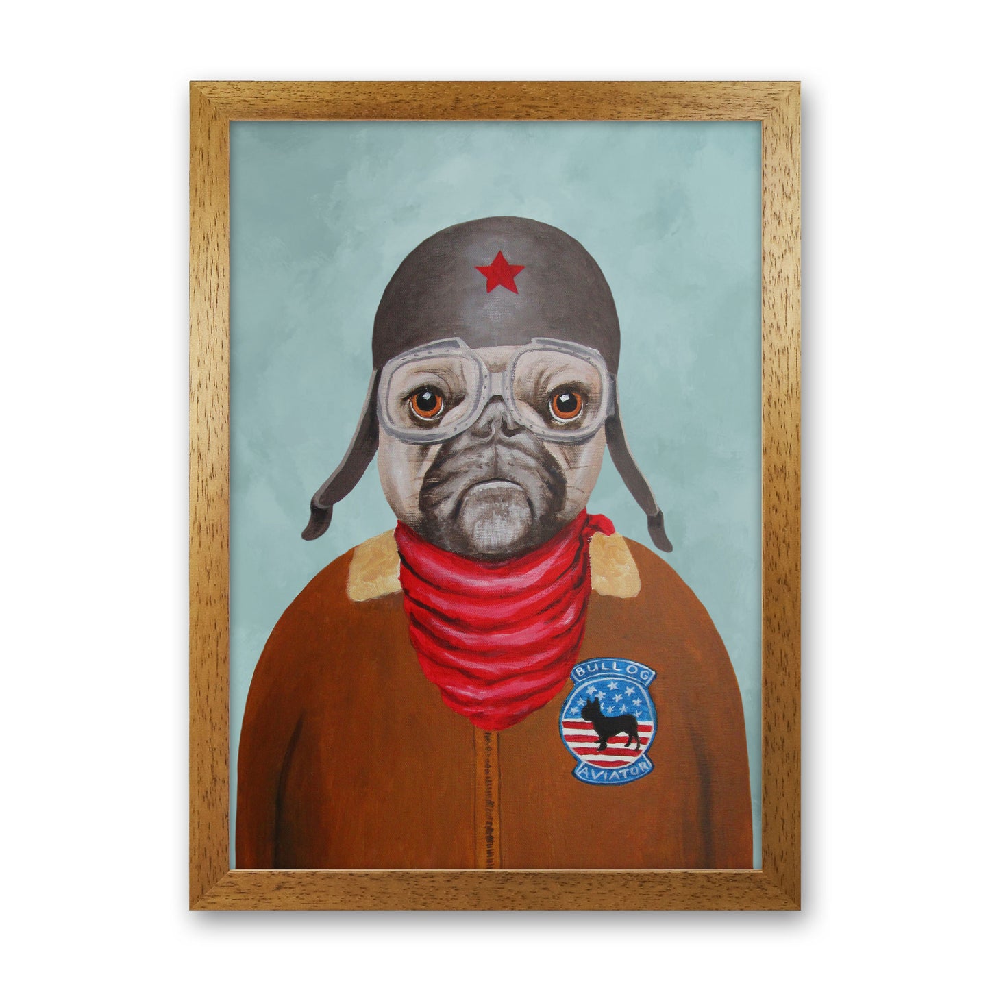 Bulldog With Helmet Art Print by Coco Deparis Oak Grain