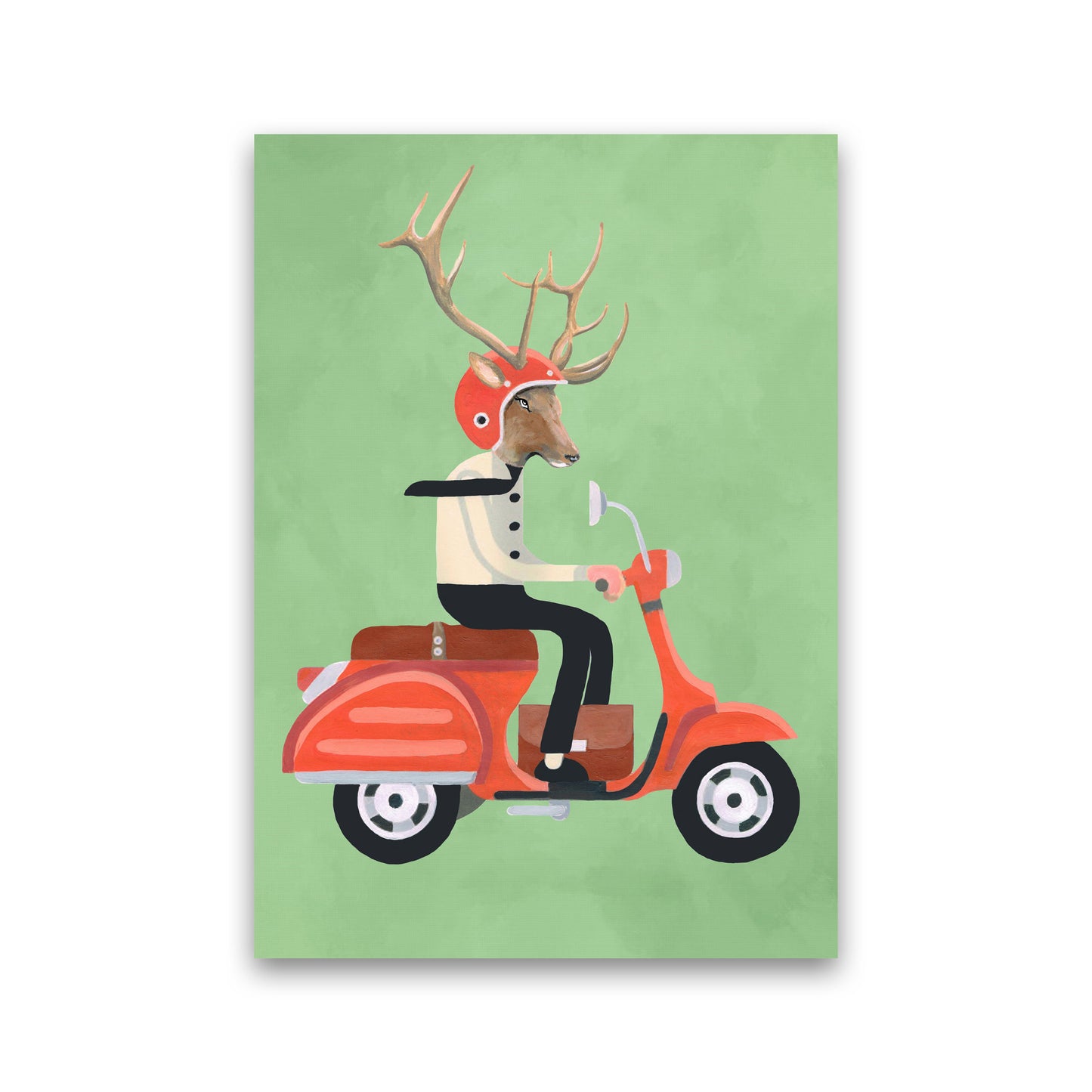 Deer On Scooter Art Print by Coco Deparis Print Only