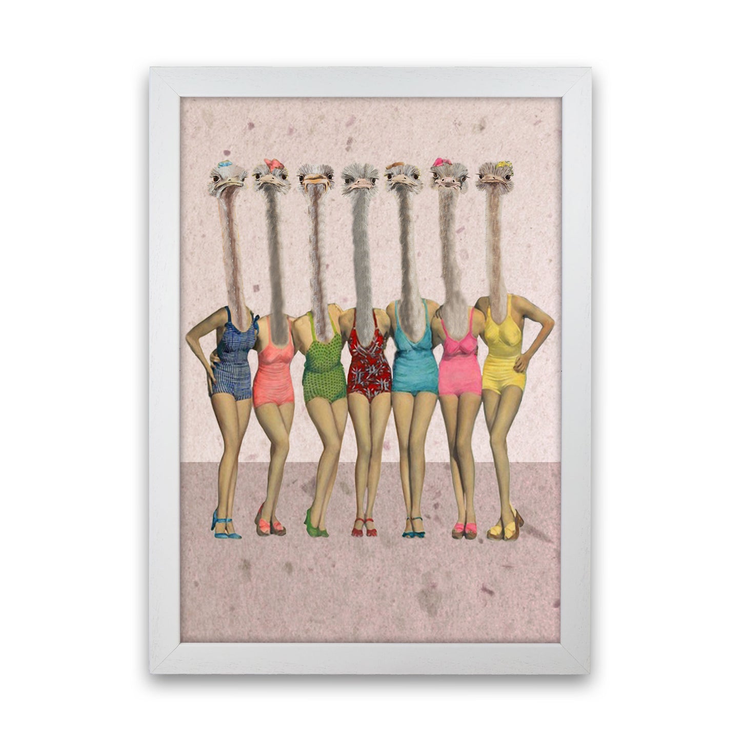 Ostriches In Bathsuites Art Print by Coco Deparis White Grain
