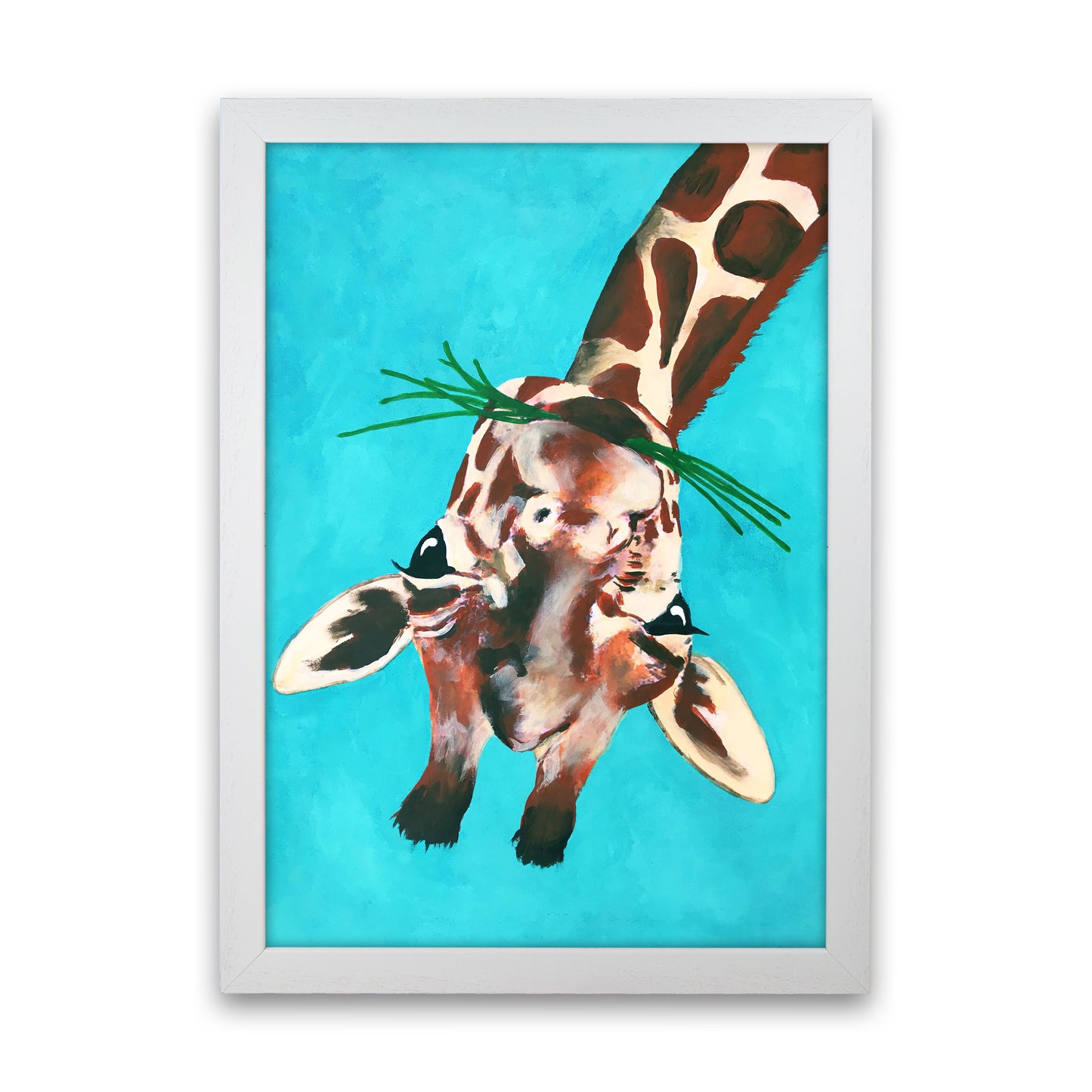Giraffe Upside Down Art Print by Coco Deparis White Grain