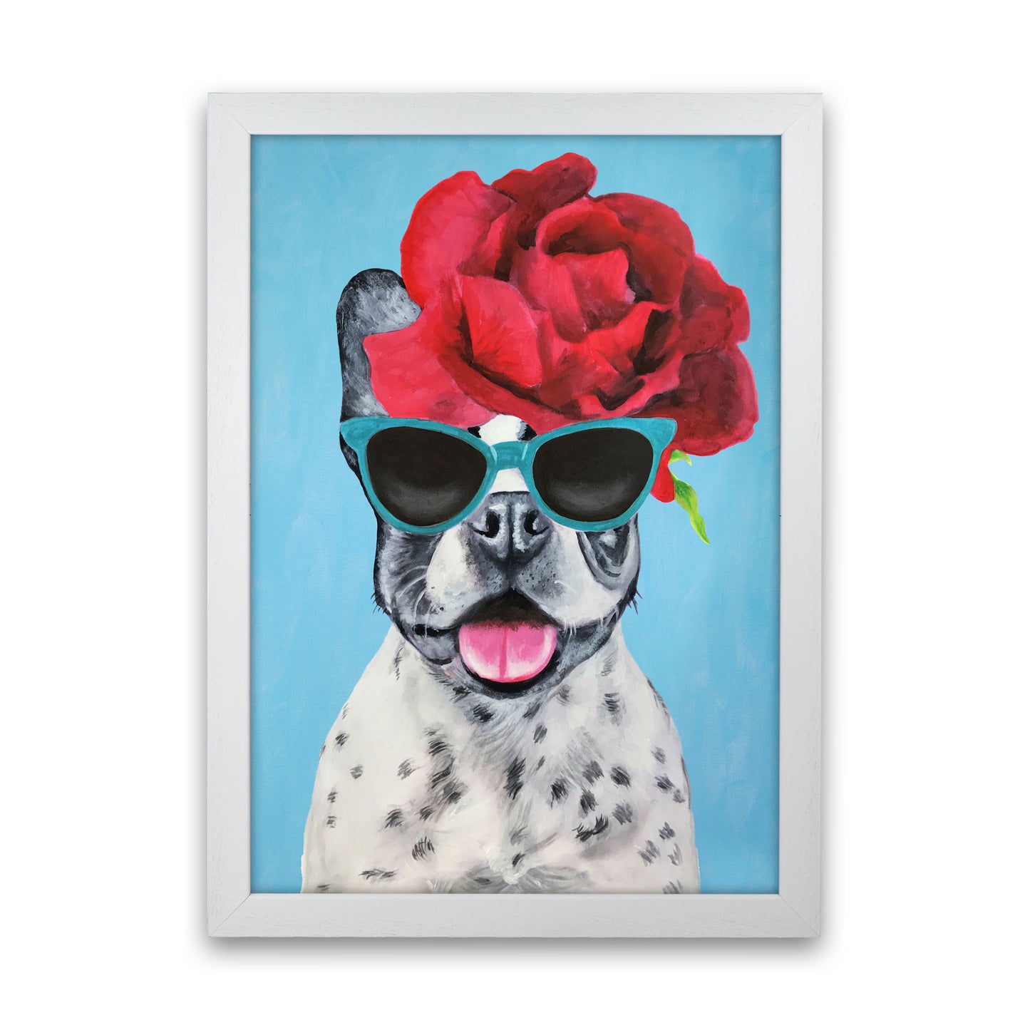 Fashion Bulldog Blue Art Print by Coco Deparis White Grain