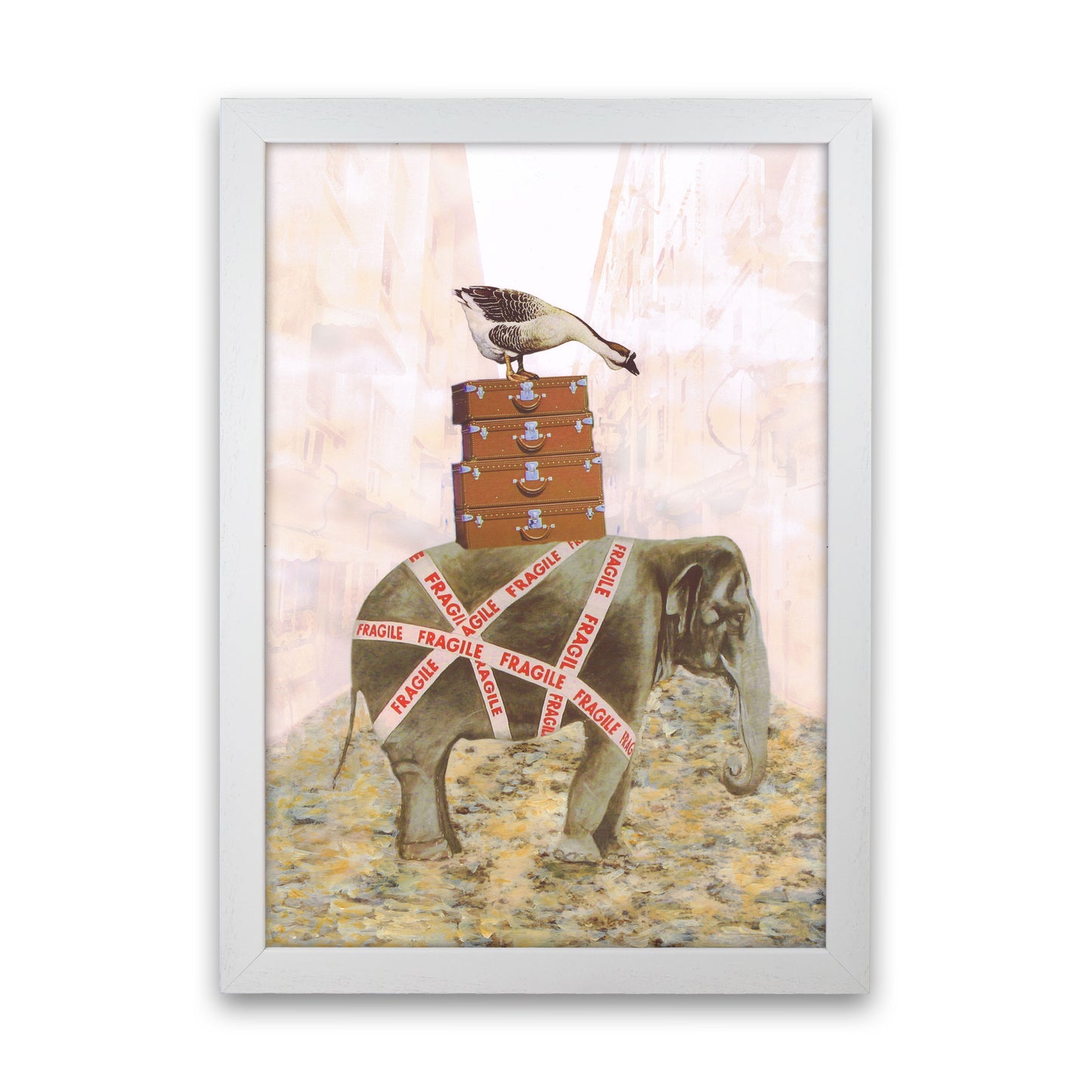 Elephant With Goose Art Print by Coco Deparis White Grain