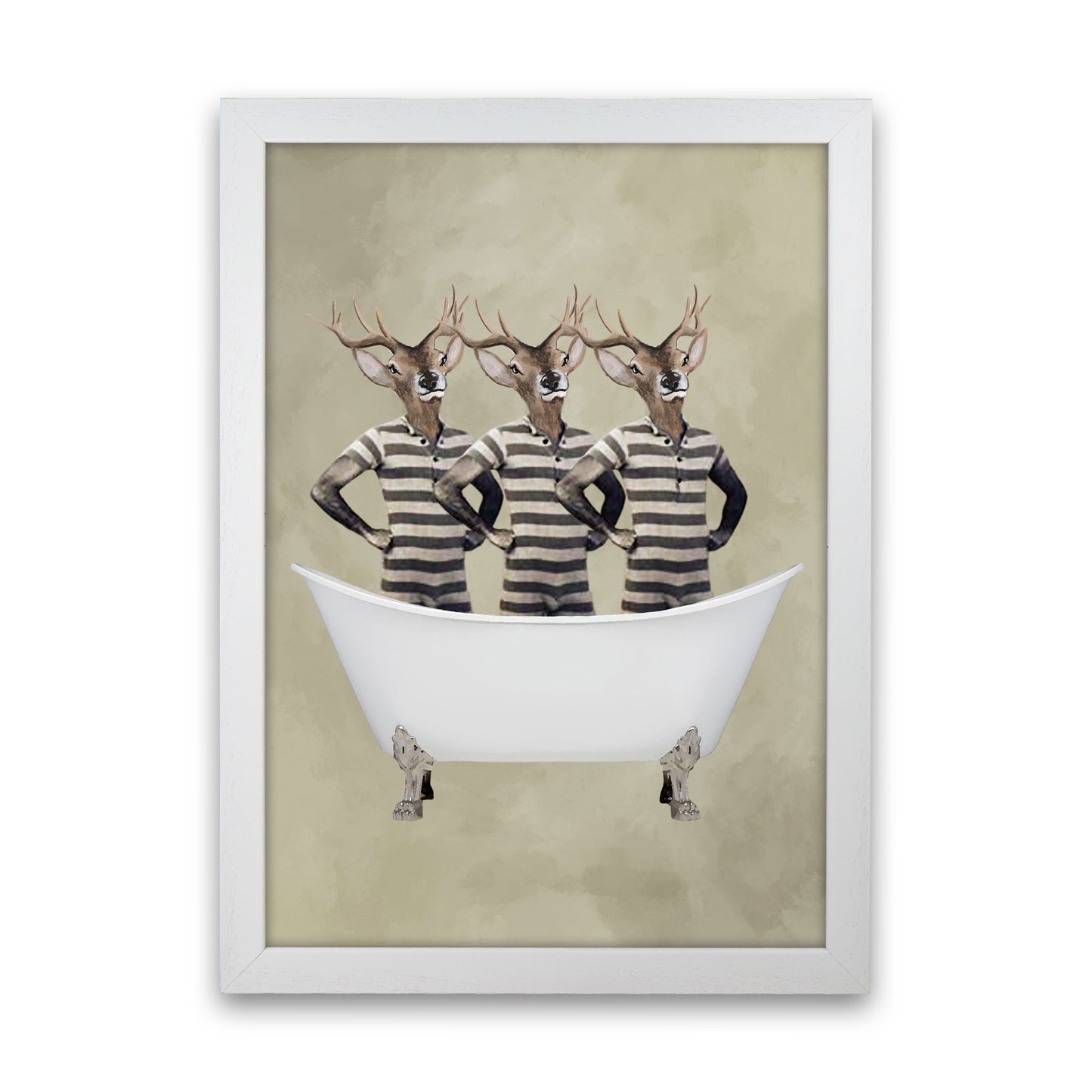 Deers In Bathtub Art Print by Coco Deparis White Grain