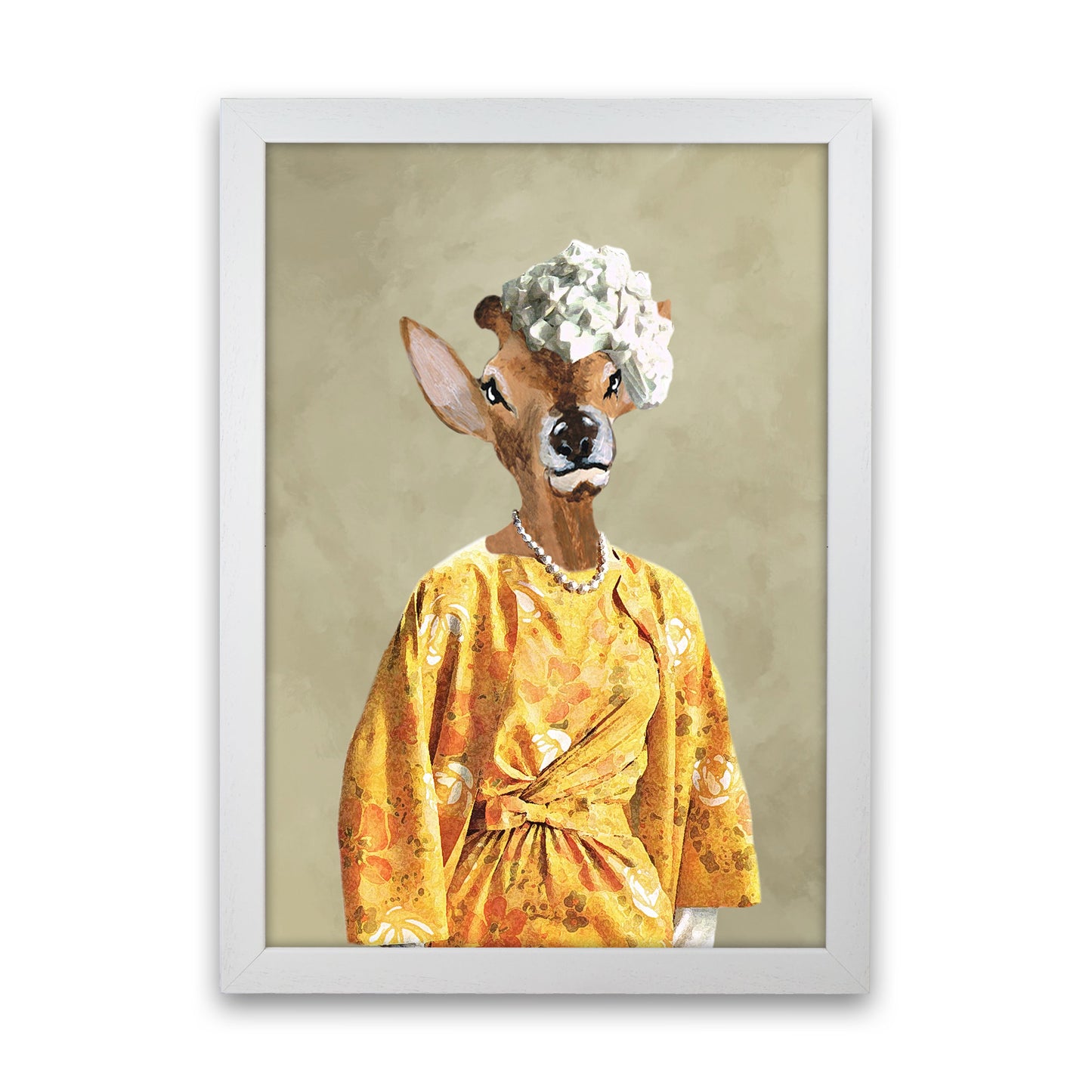 Deer Sixties Woman Art Print by Coco Deparis White Grain