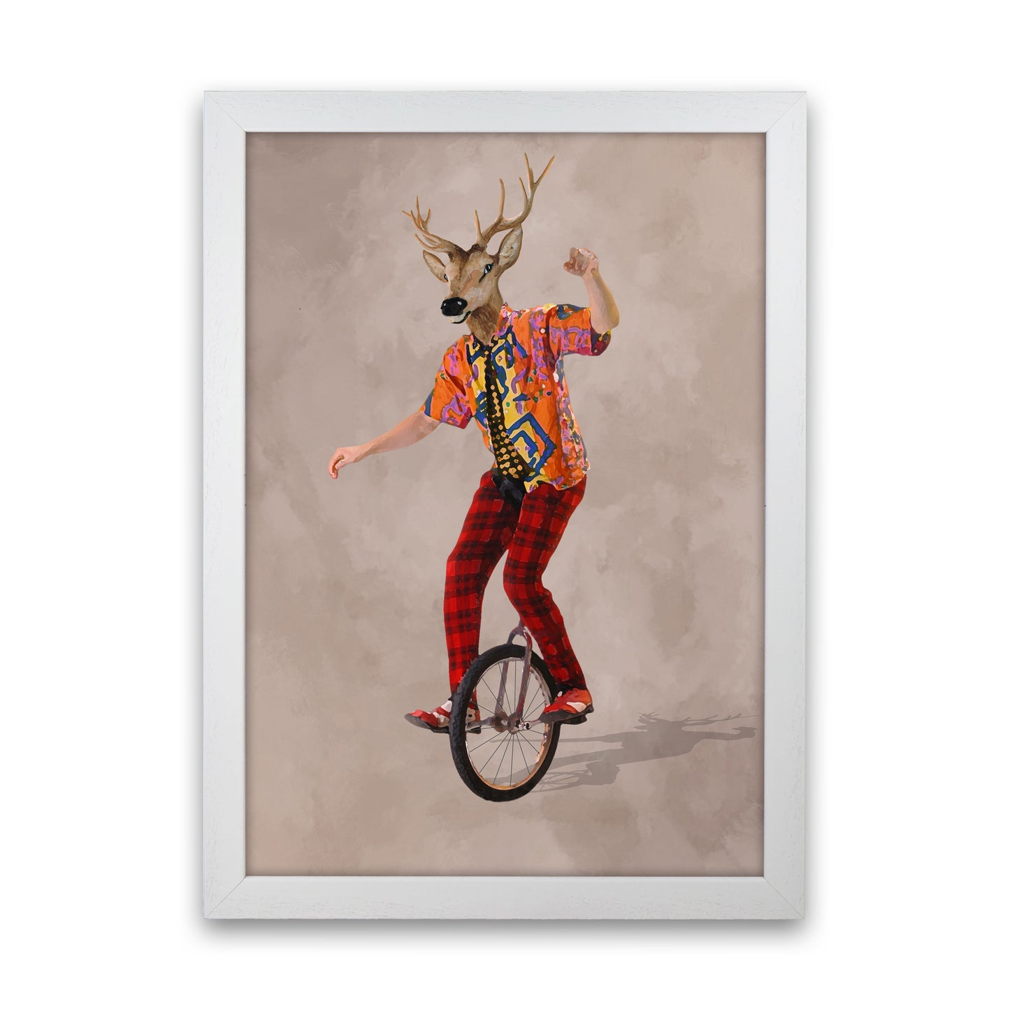Deer On One Wheel Art Print by Coco Deparis White Grain