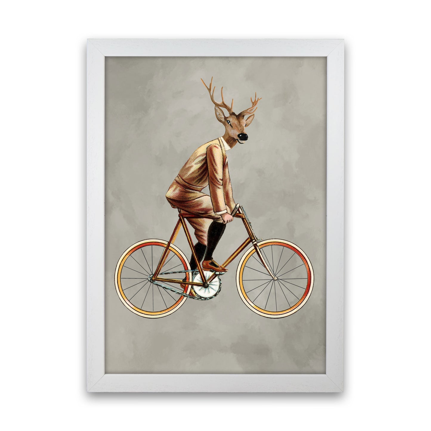 Deer On Bicycle 2 Art Print by Coco Deparis White Grain