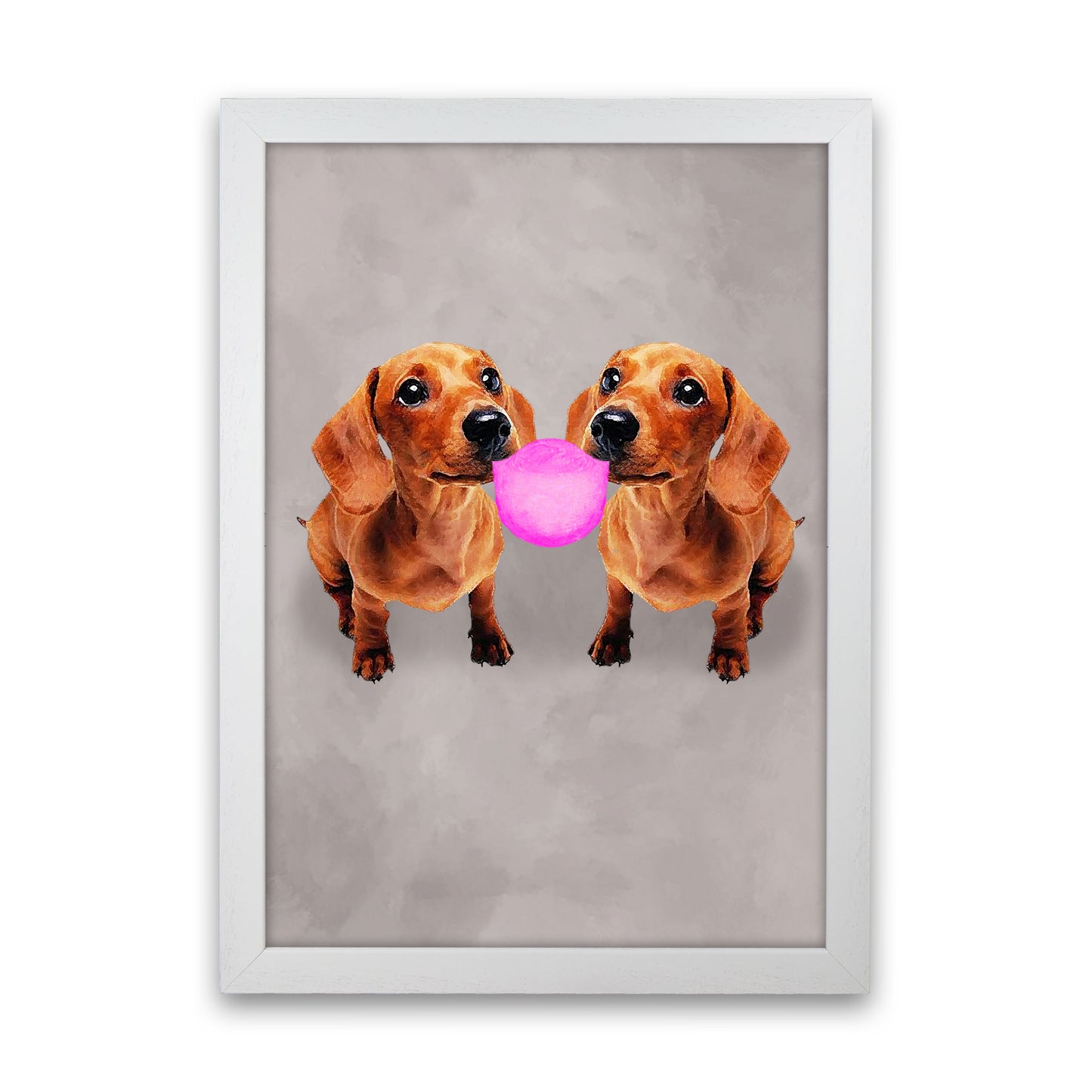 Daschunds With Chewinggum Art Print by Coco Deparis White Grain