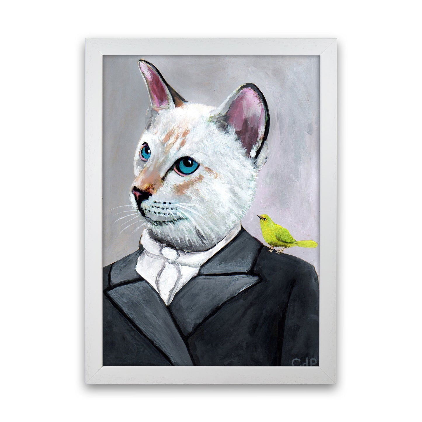 Cat With Bird Art Print by Coco Deparis White Grain