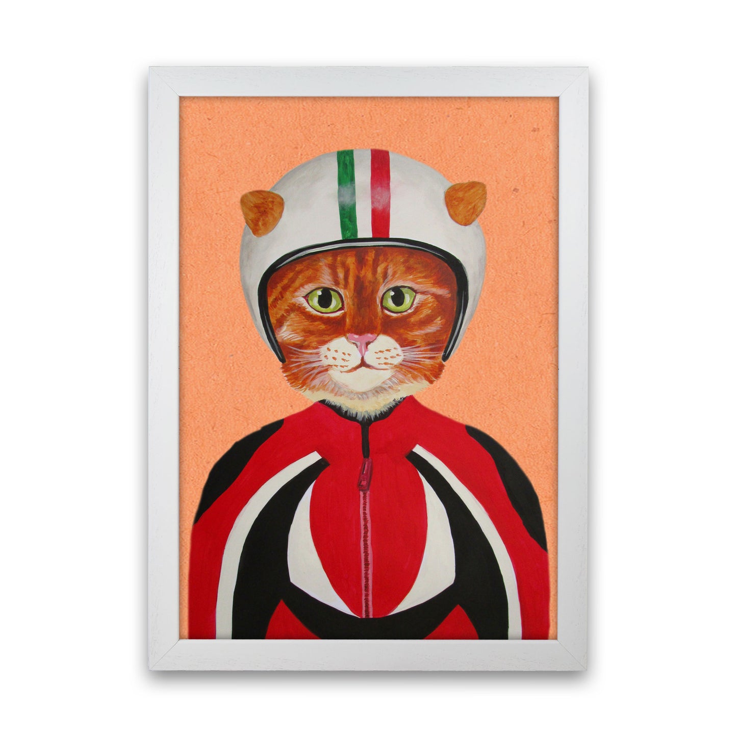 Cat With Helmet Art Print by Coco Deparis White Grain