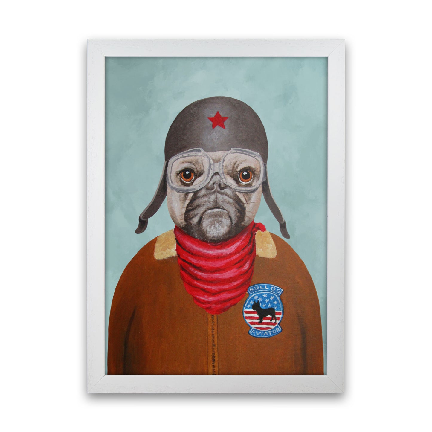 Bulldog With Helmet Art Print by Coco Deparis White Grain