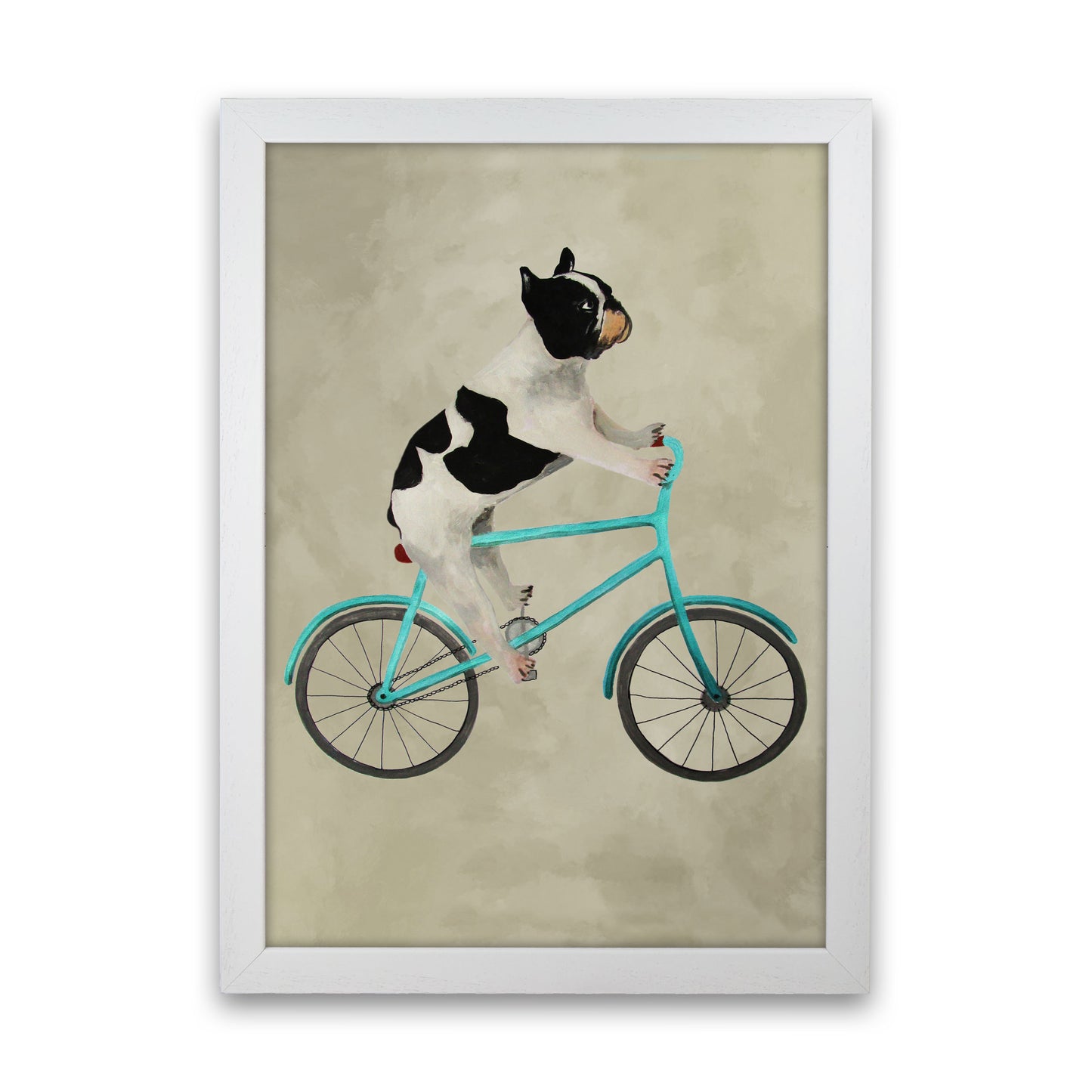 Bulldog On Bicycle Art Print by Coco Deparis White Grain