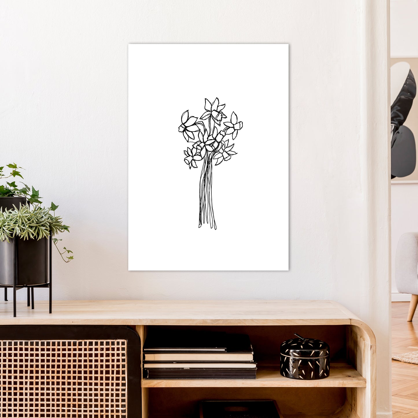 Daffodils Line Art Print by Carissa Tanton A1 Black Frame