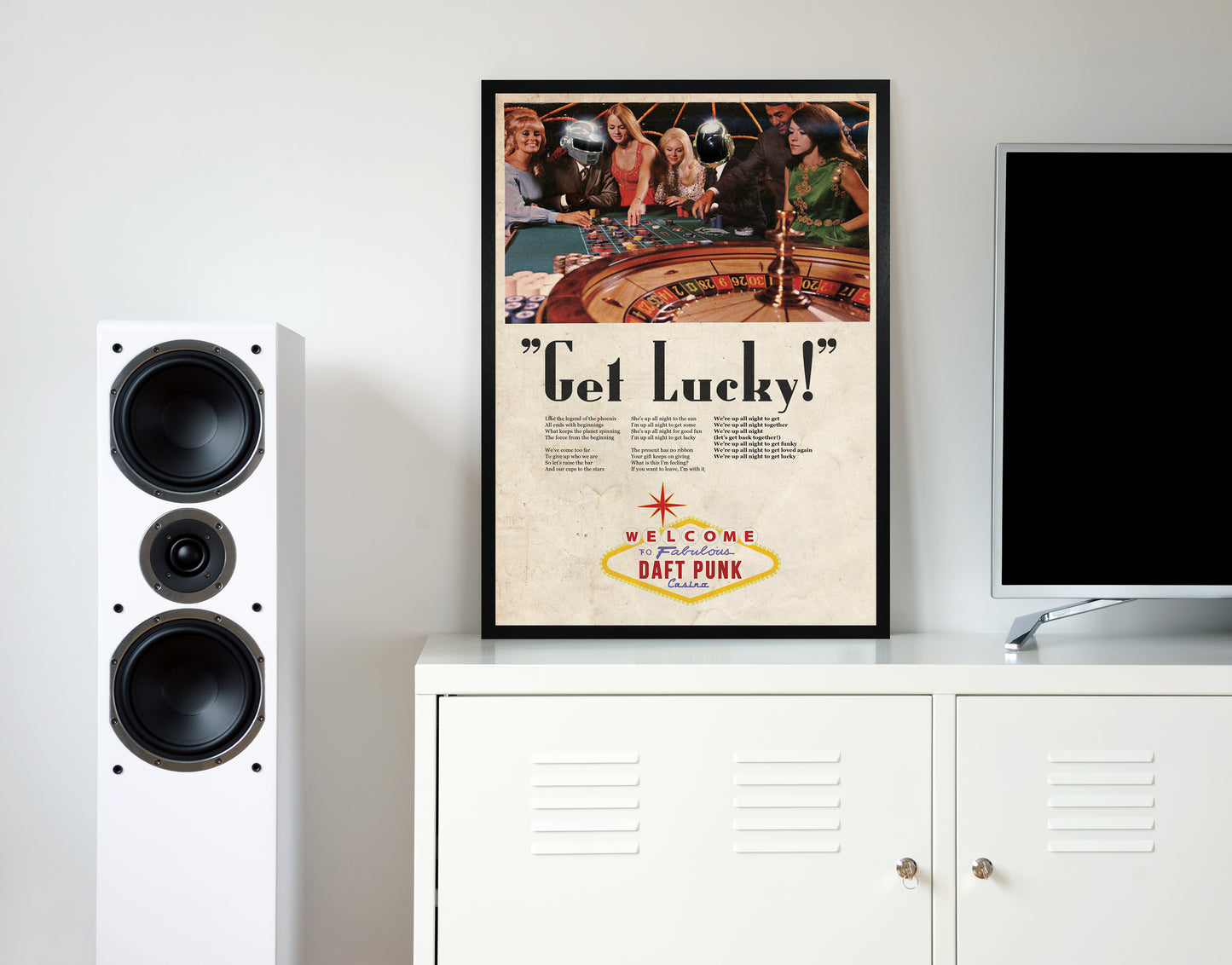 Get lucky daft punk retro music poster framed wall art print