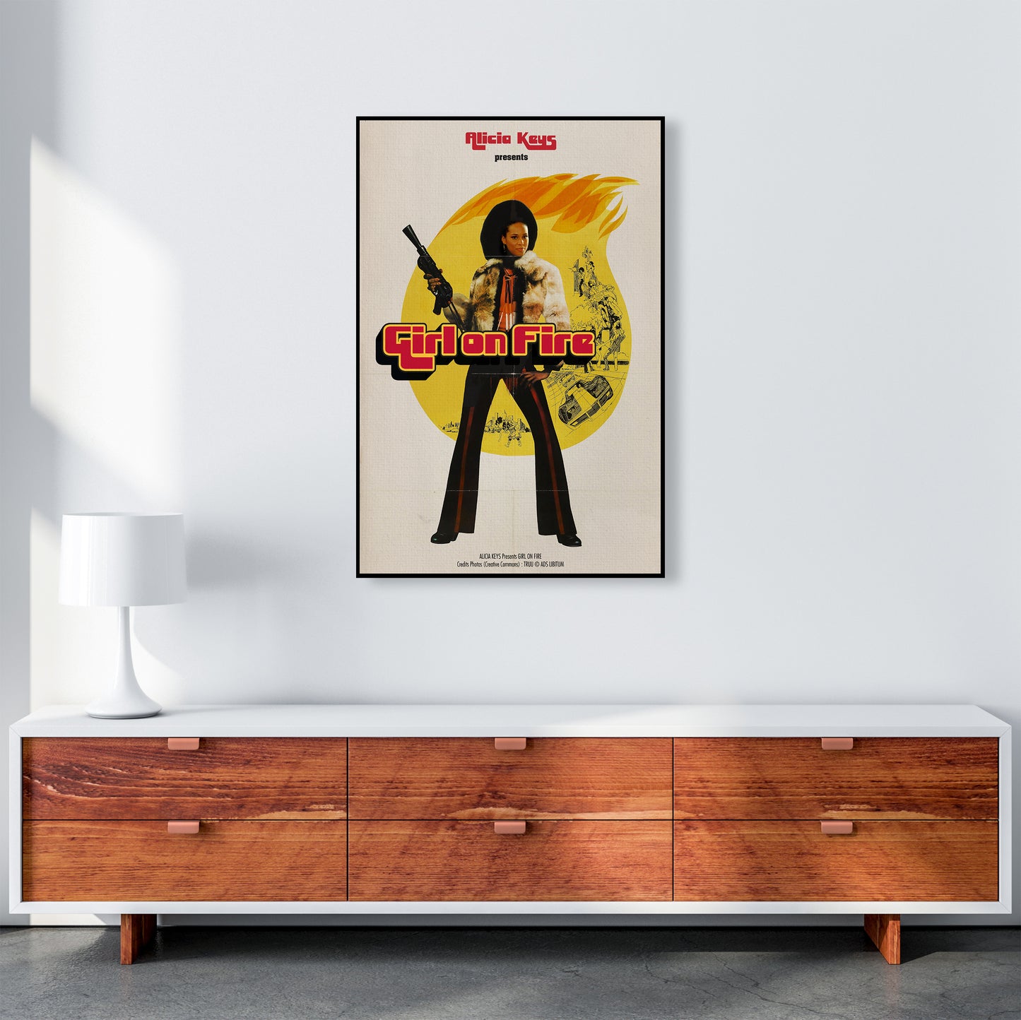 Girl on Fire by David Redon Retro Music Poster Framed Wall Art Print A1 Canvas
