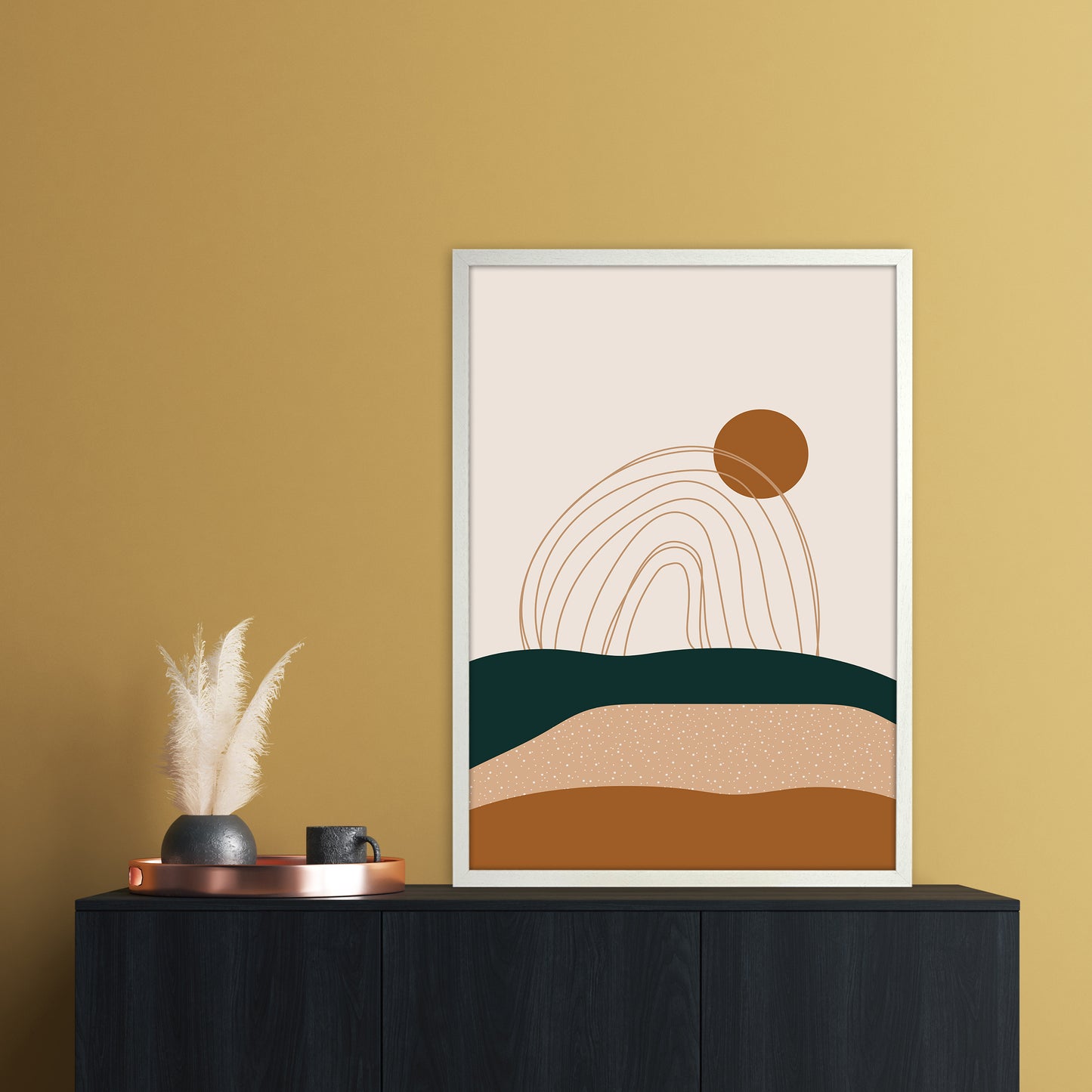 Abstract Rainbow Landscape Art Print by Essentially Nomadic A1 Oak Frame