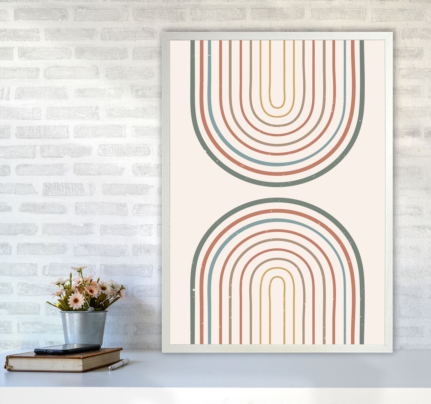 Mid Century Rainbow Art Print by Essentially Nomadic A1 Oak Frame