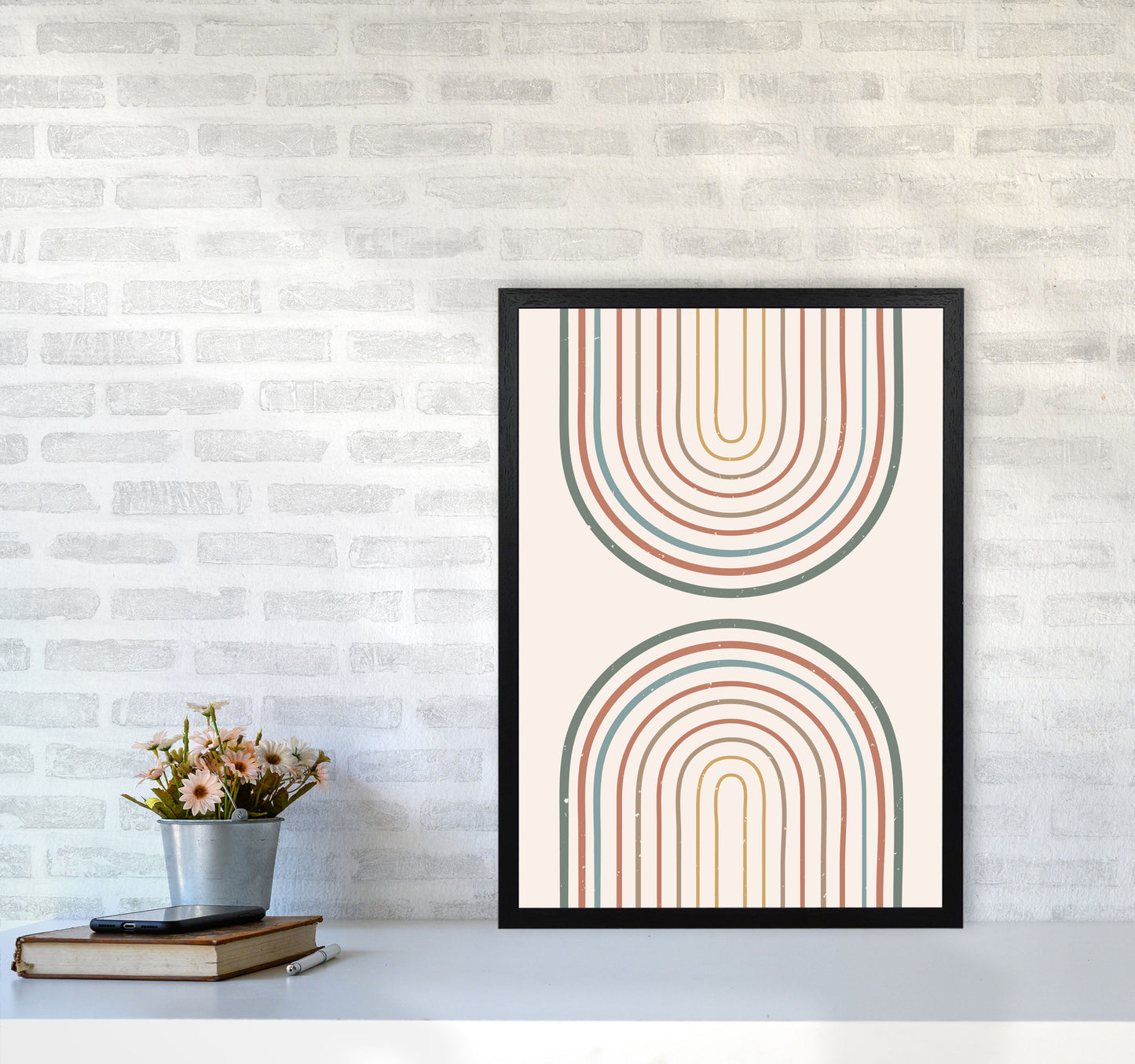 Mid Century Rainbow Art Print by Essentially Nomadic A2 White Frame