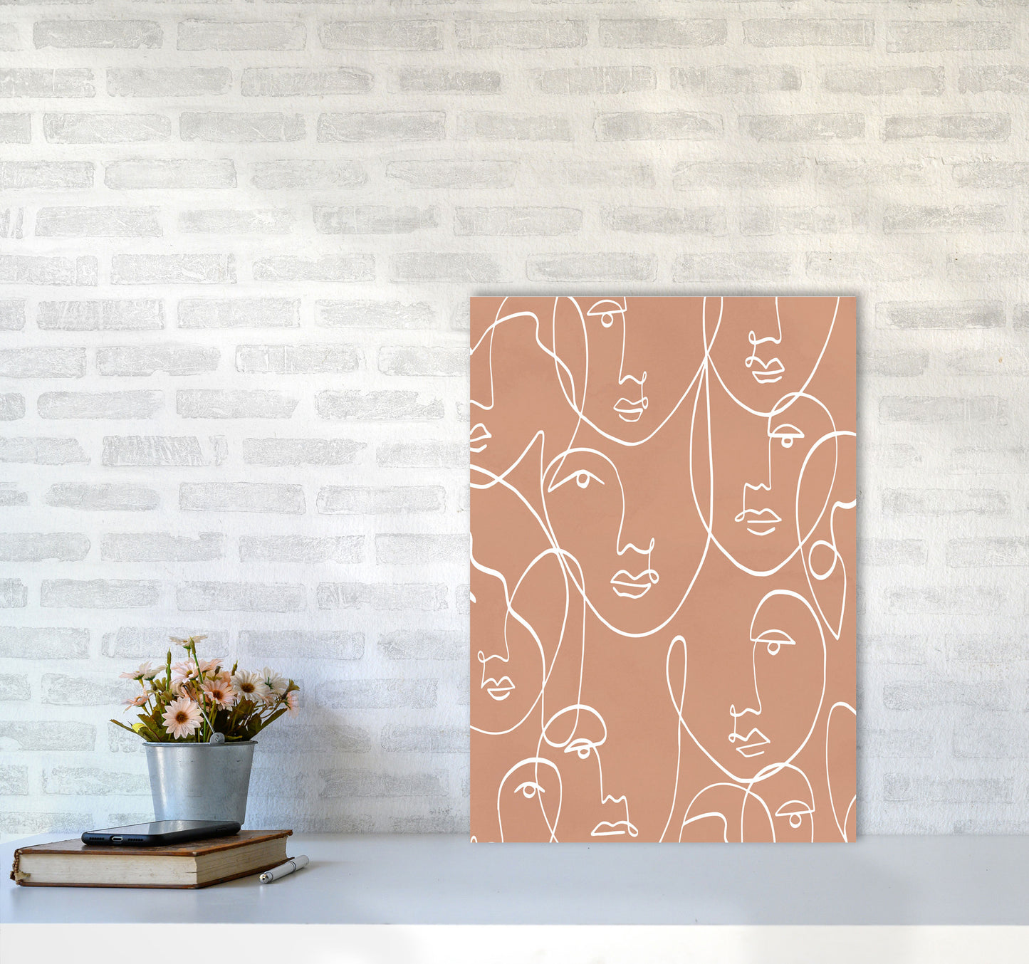 Face Beige Line Art Art Print by Essentially Nomadic A2 Black Frame