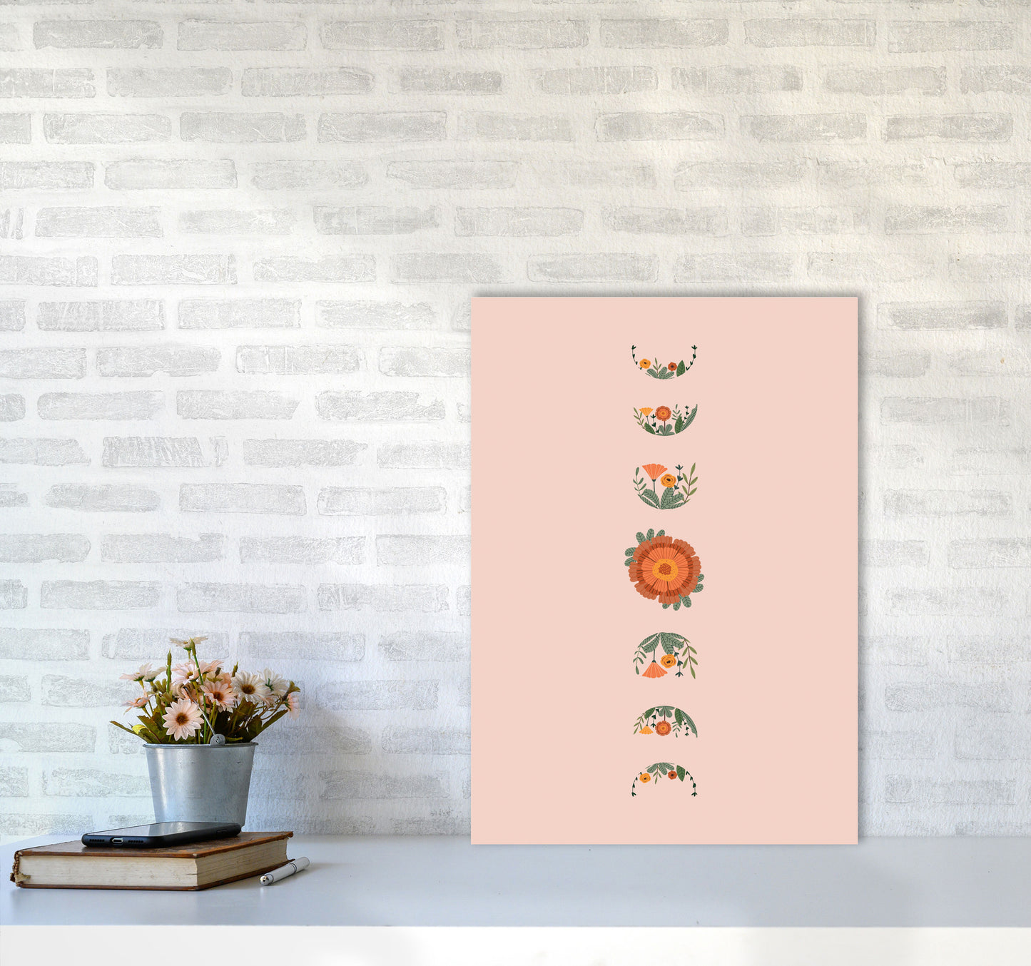 Moon Phases Floral Art Print by Essentially Nomadic A2 Black Frame