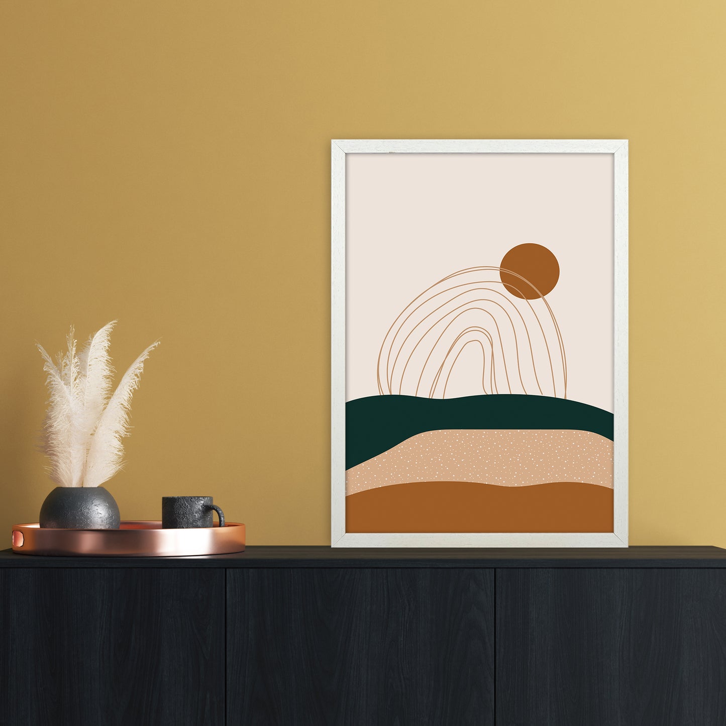 Abstract Rainbow Landscape Art Print by Essentially Nomadic A2 Oak Frame